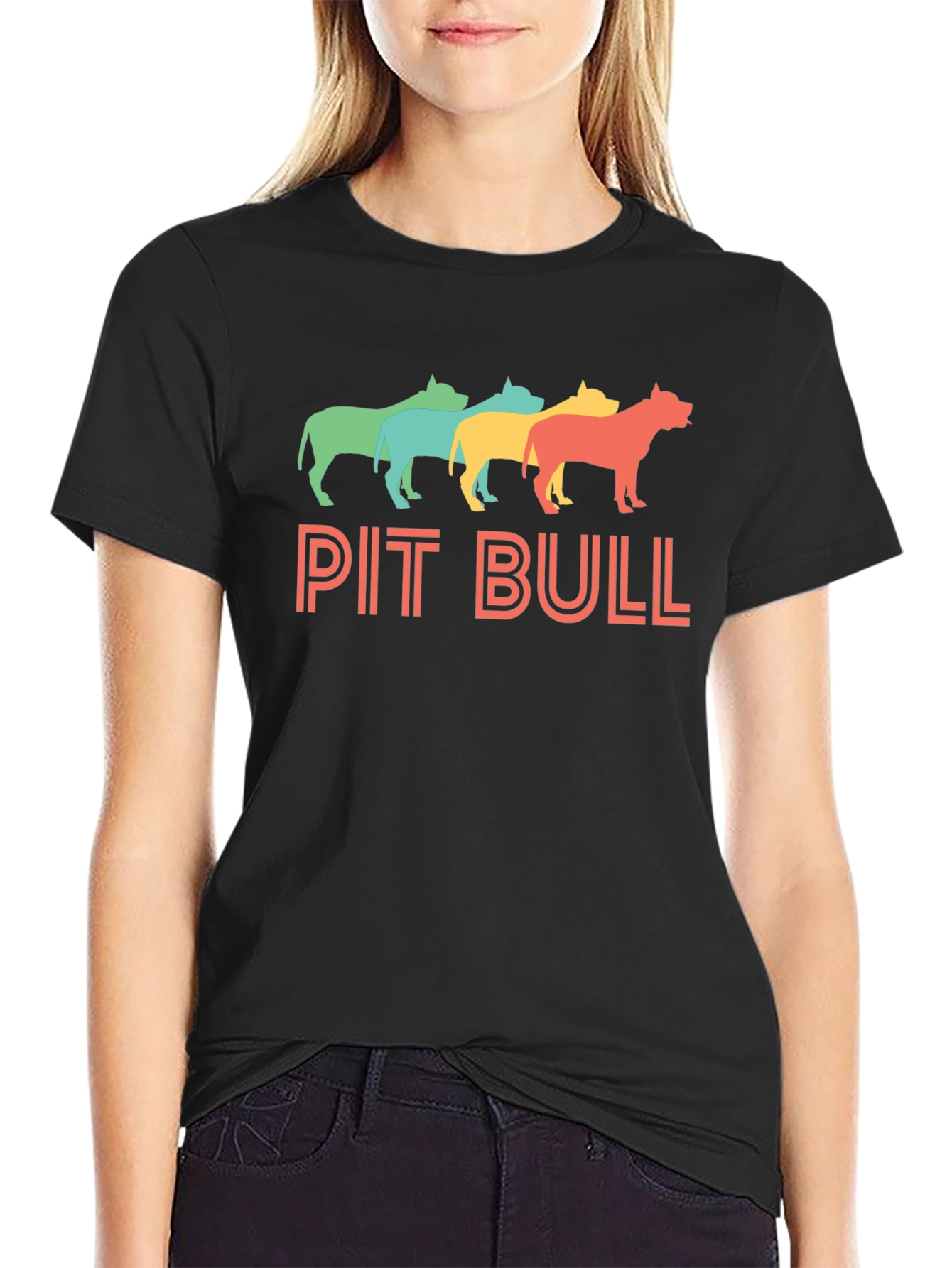 Retro Pit Bull Graphic Tee - Black Cotton T-Shirt