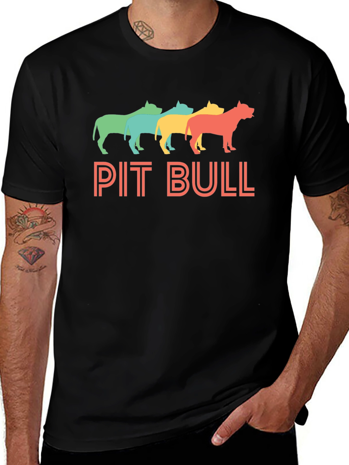 Retro Pit Bull Graphic Tee - Black Cotton T-Shirt
