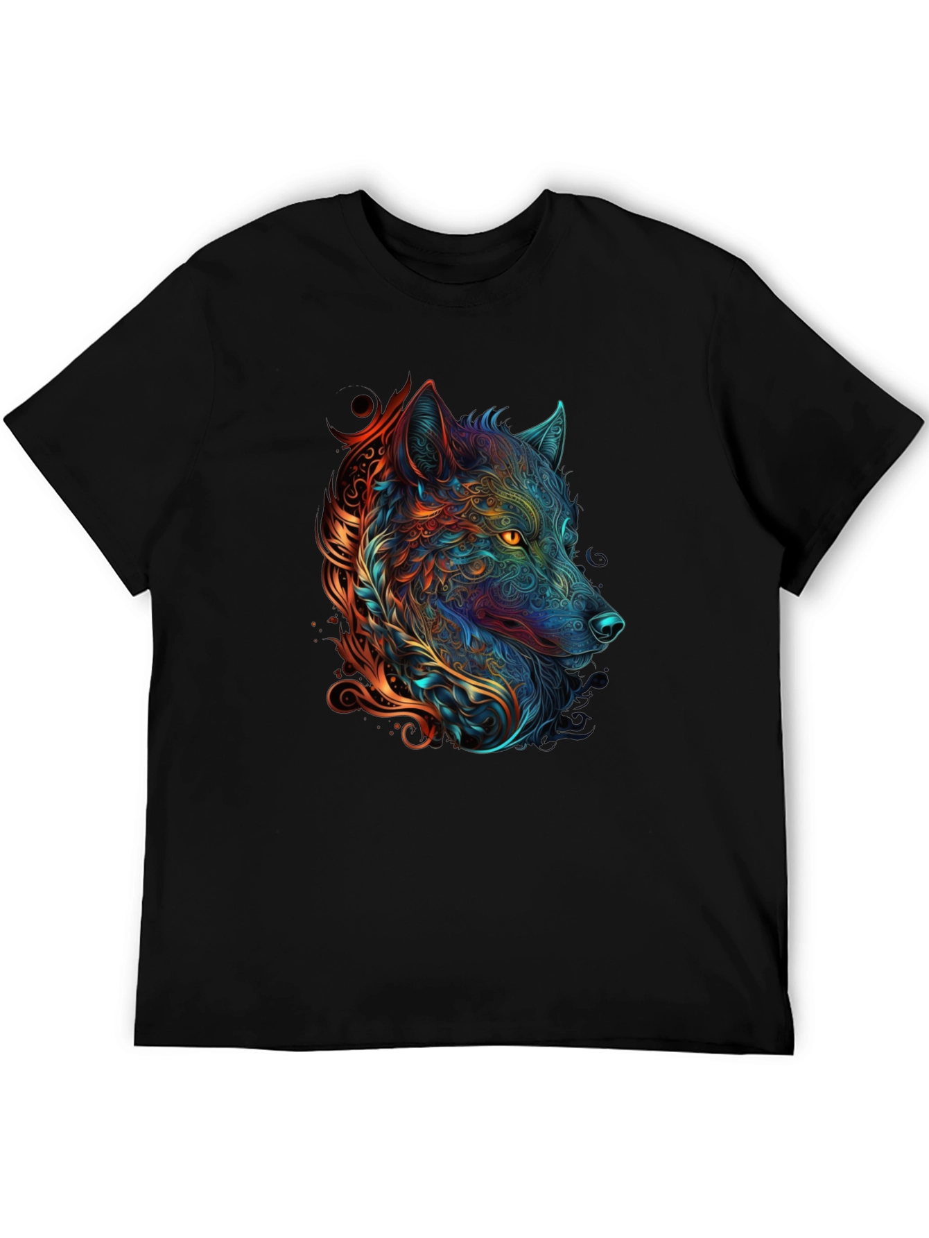 Abstract Wolf Graphic Print Black T-Shirt
