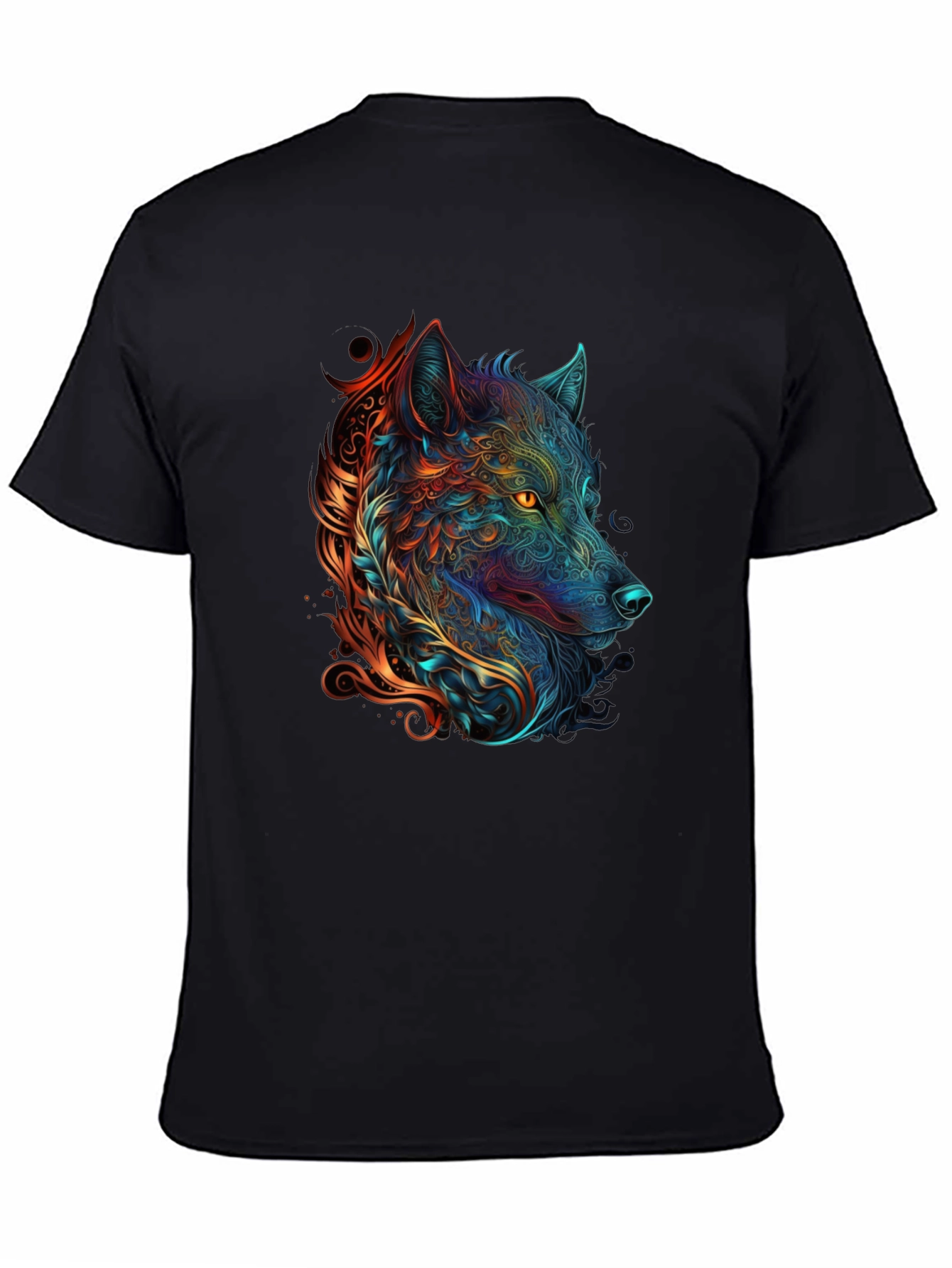 Abstract Wolf Graphic Print Black T-Shirt