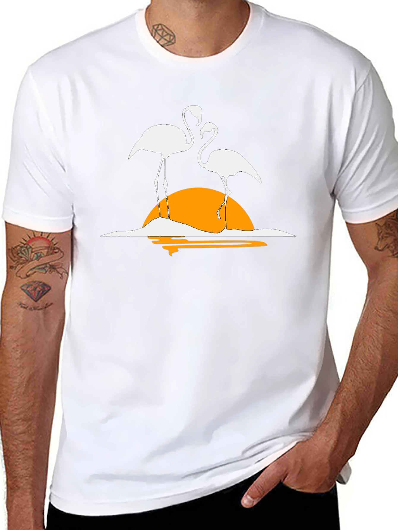 Flamingo Sunset Graphic Tee - Casual Black T-Shirt