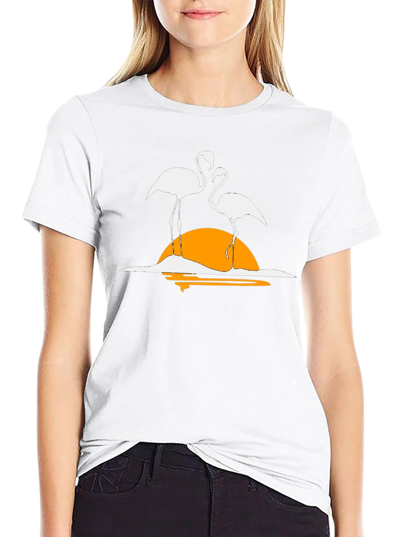 Flamingo Sunset Graphic Tee - Casual Black T-Shirt