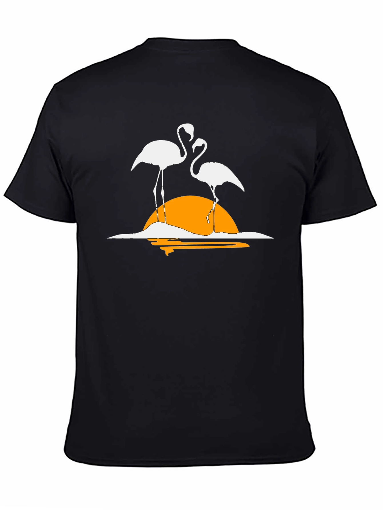 Flamingo Sunset Graphic Tee - Casual Black T-Shirt
