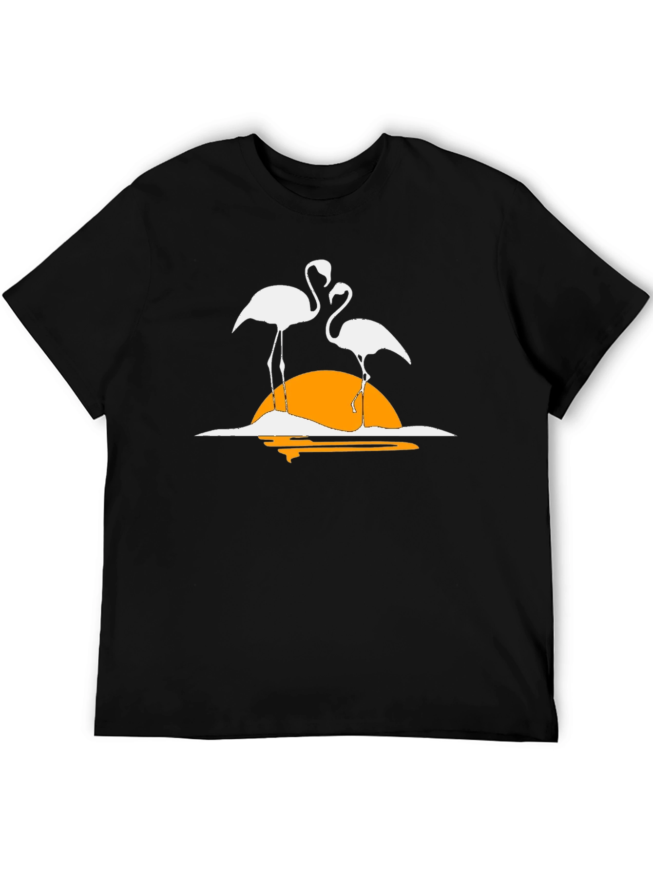 Flamingo Sunset Graphic Tee - Casual Black T-Shirt