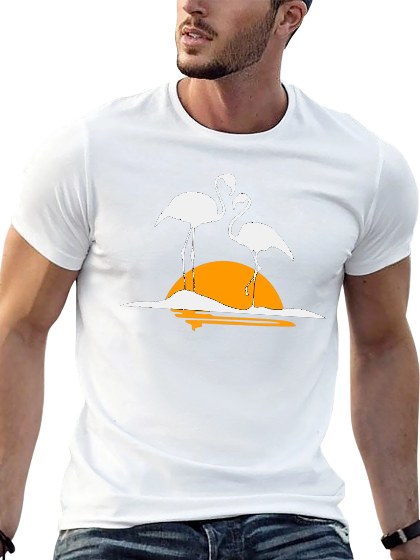 Flamingo Sunset Graphic Tee - Casual Black T-Shirt