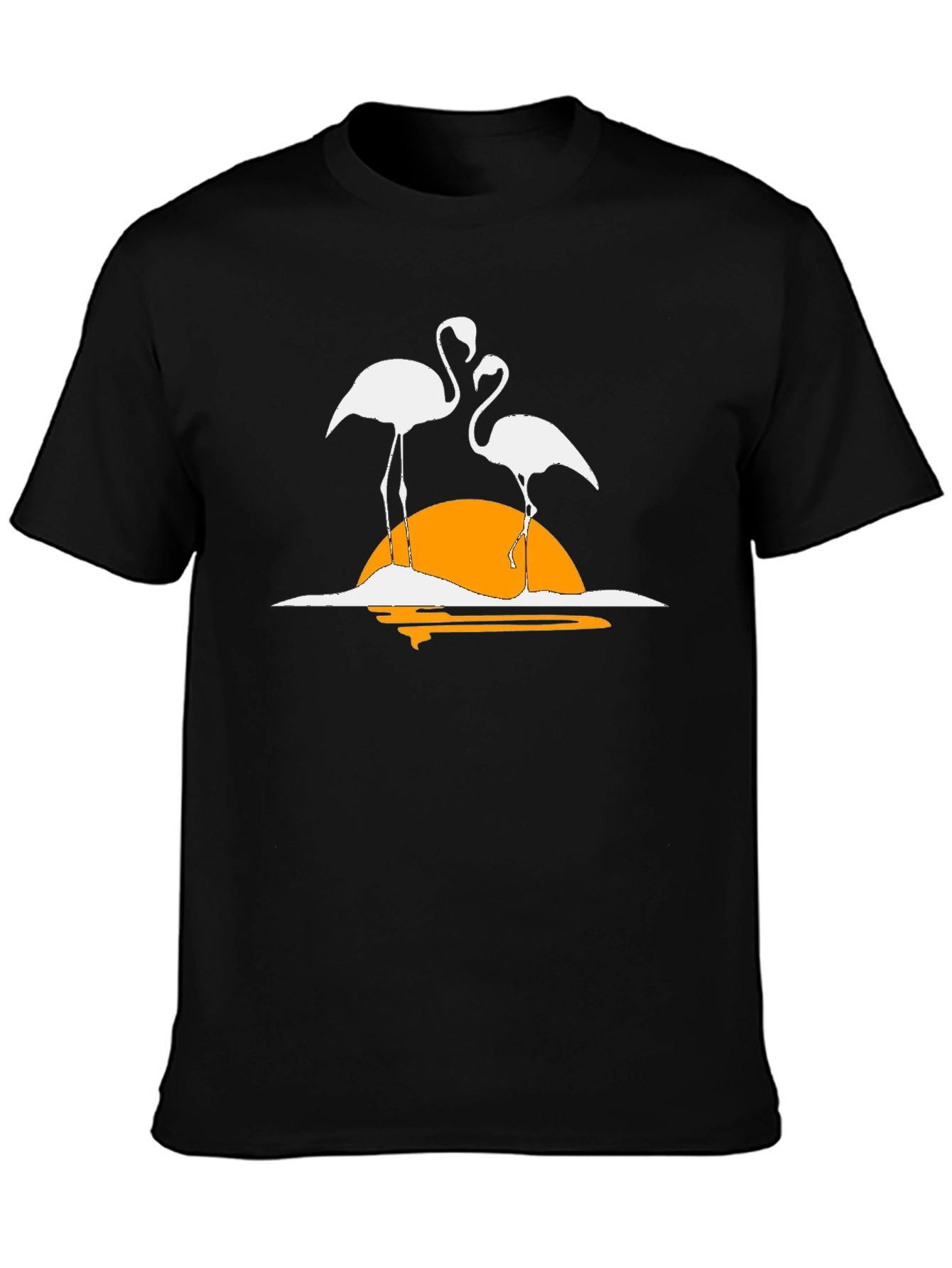 Flamingo Sunset Graphic Tee - Casual Black T-Shirt
