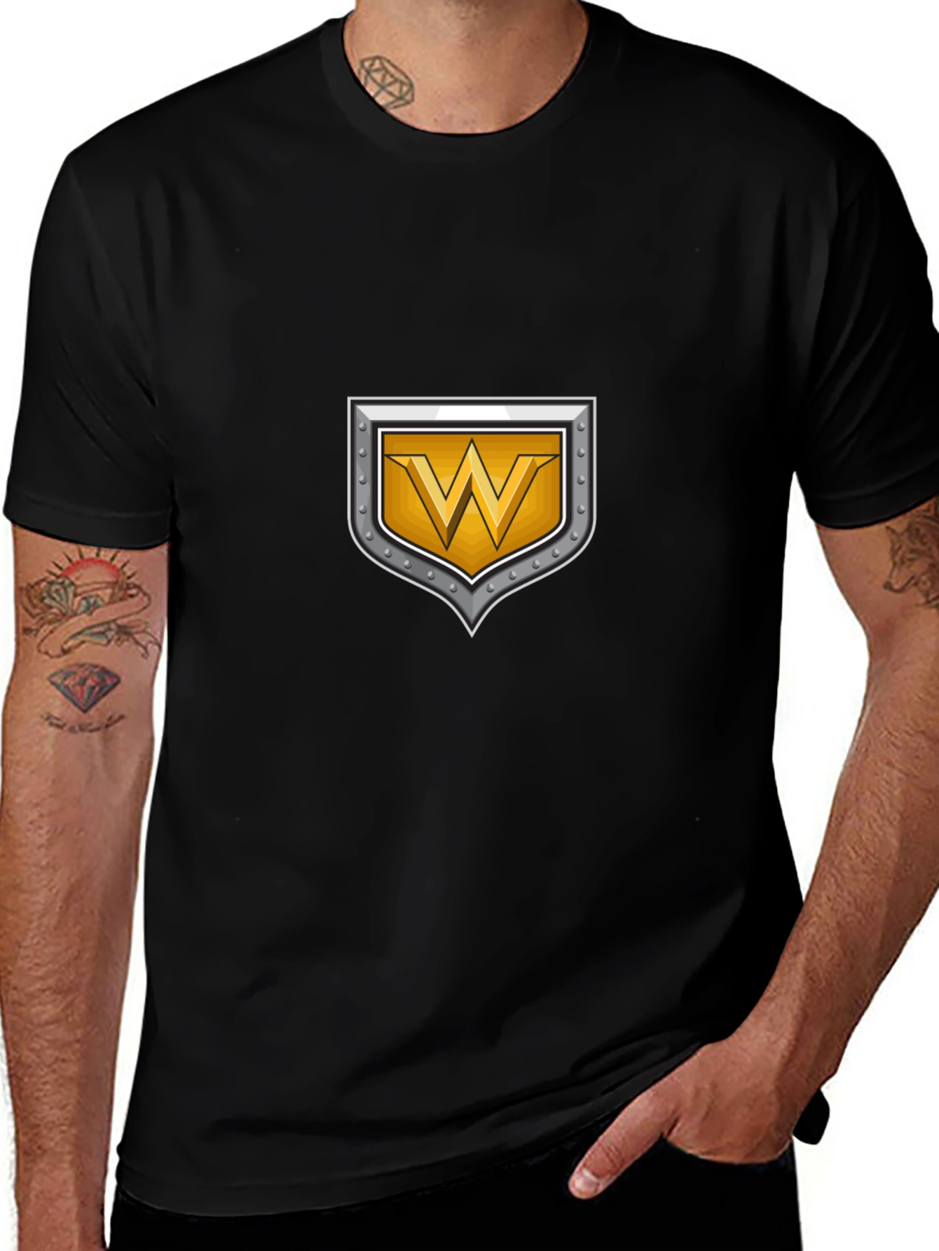 Shield W Letter Black T-Shirt