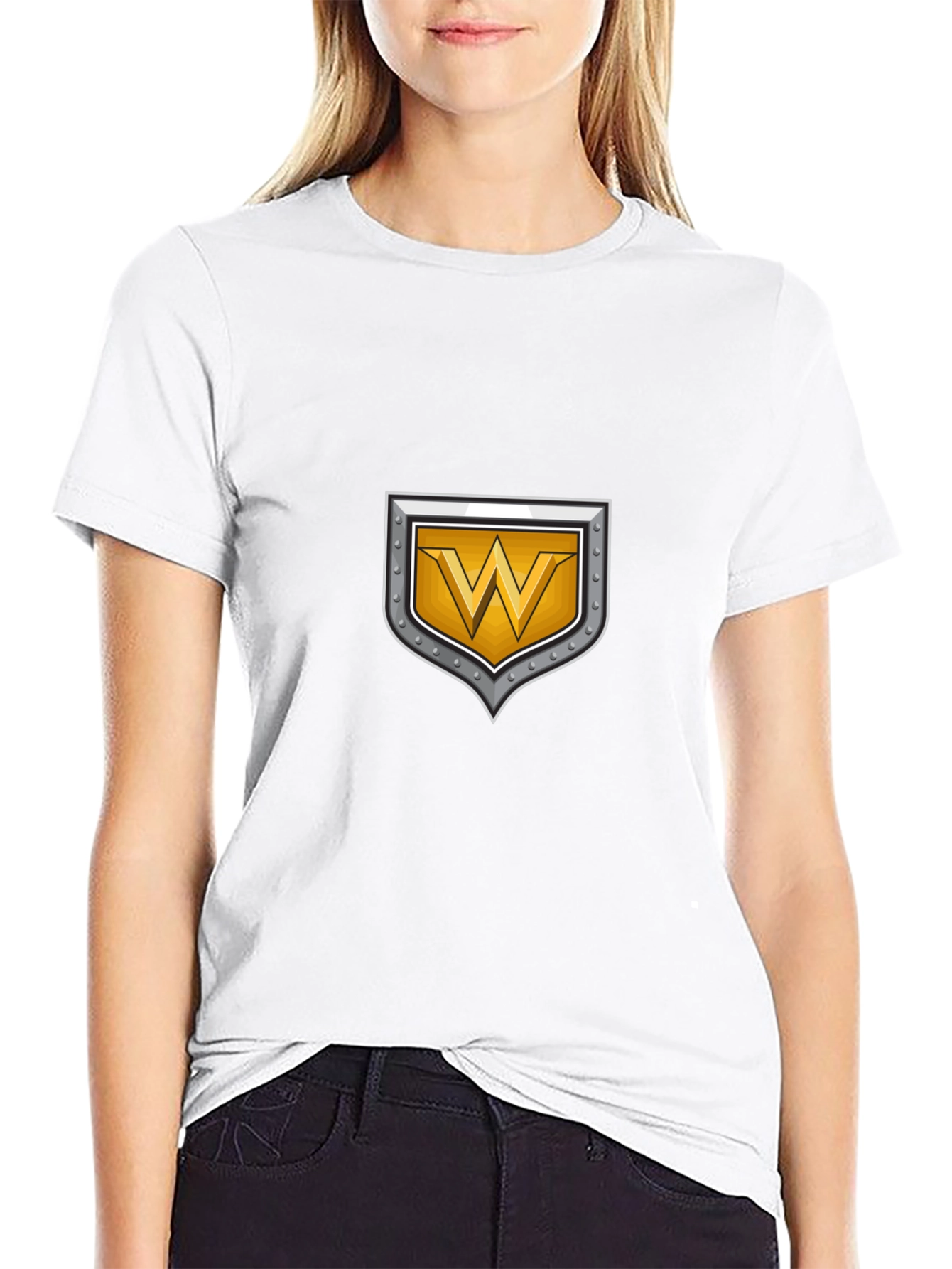 Shield W Letter Black T-Shirt