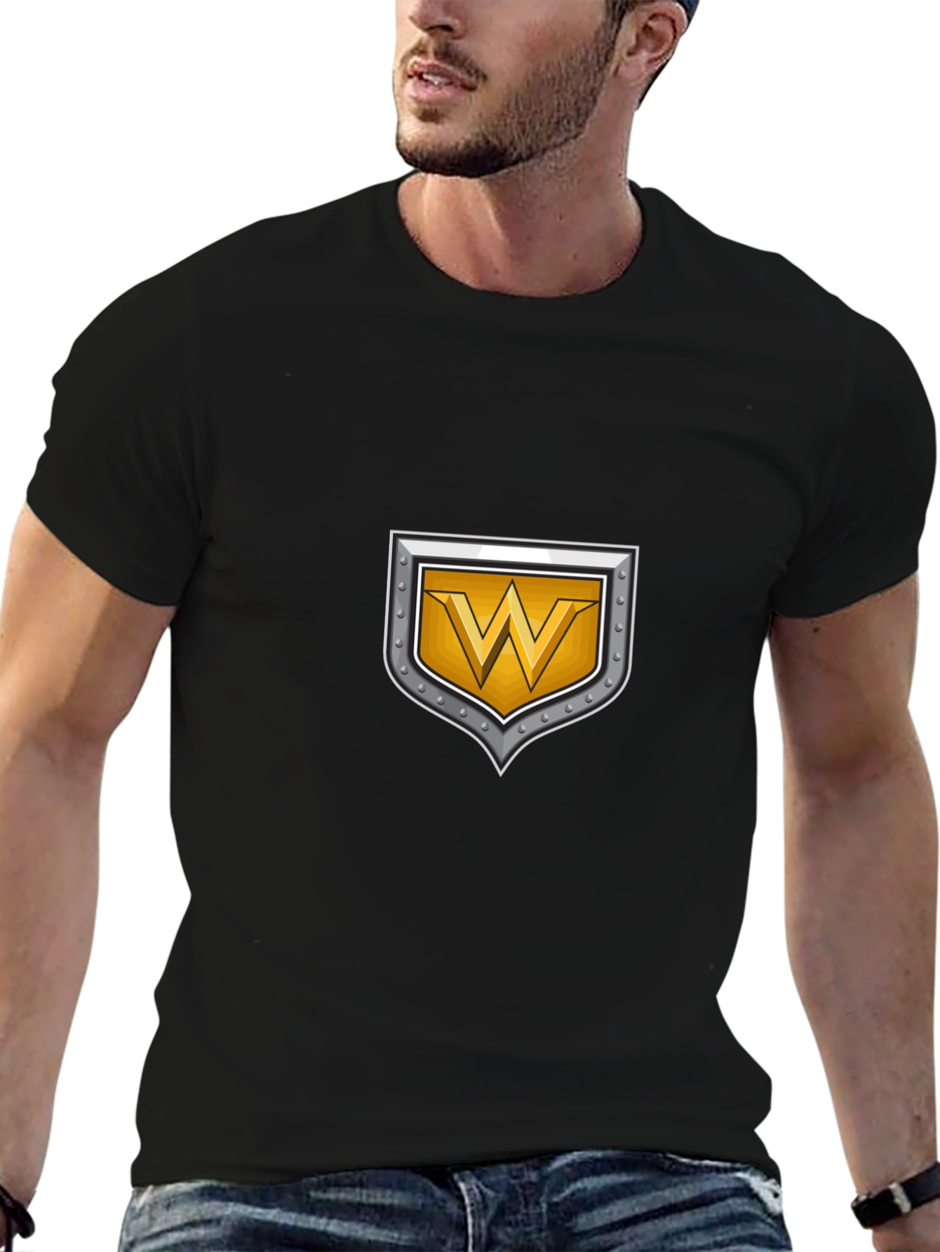 Shield W Letter Black T-Shirt