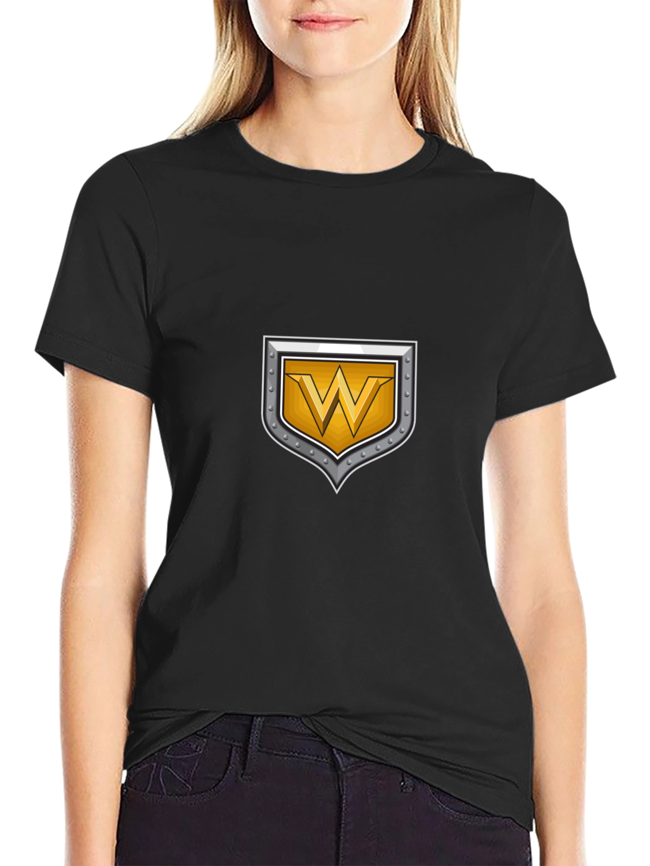 Shield W Letter Black T-Shirt
