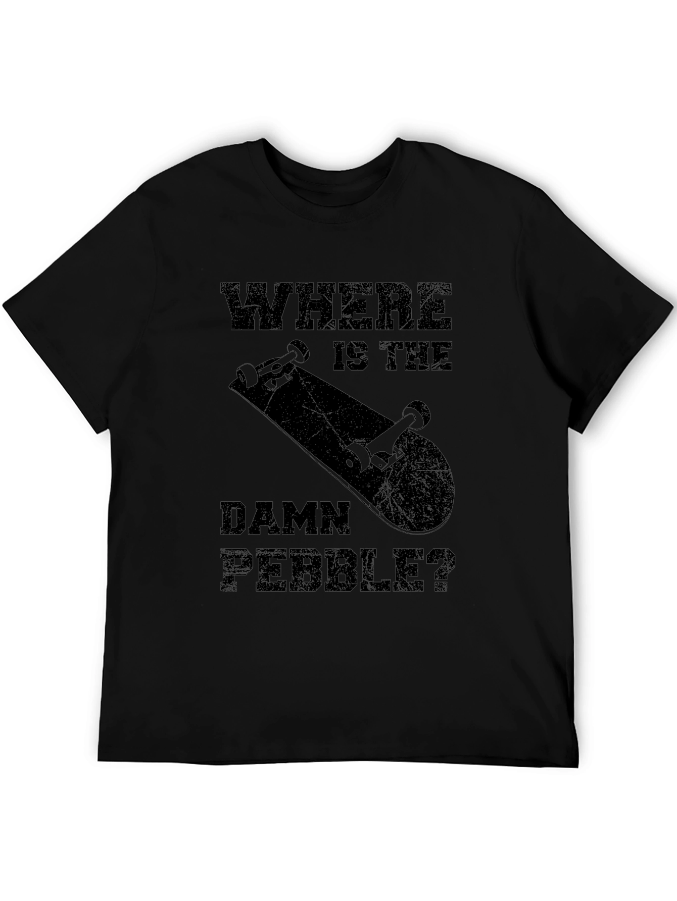 Where is the Damn Pebble Black Graphic T-Shirt