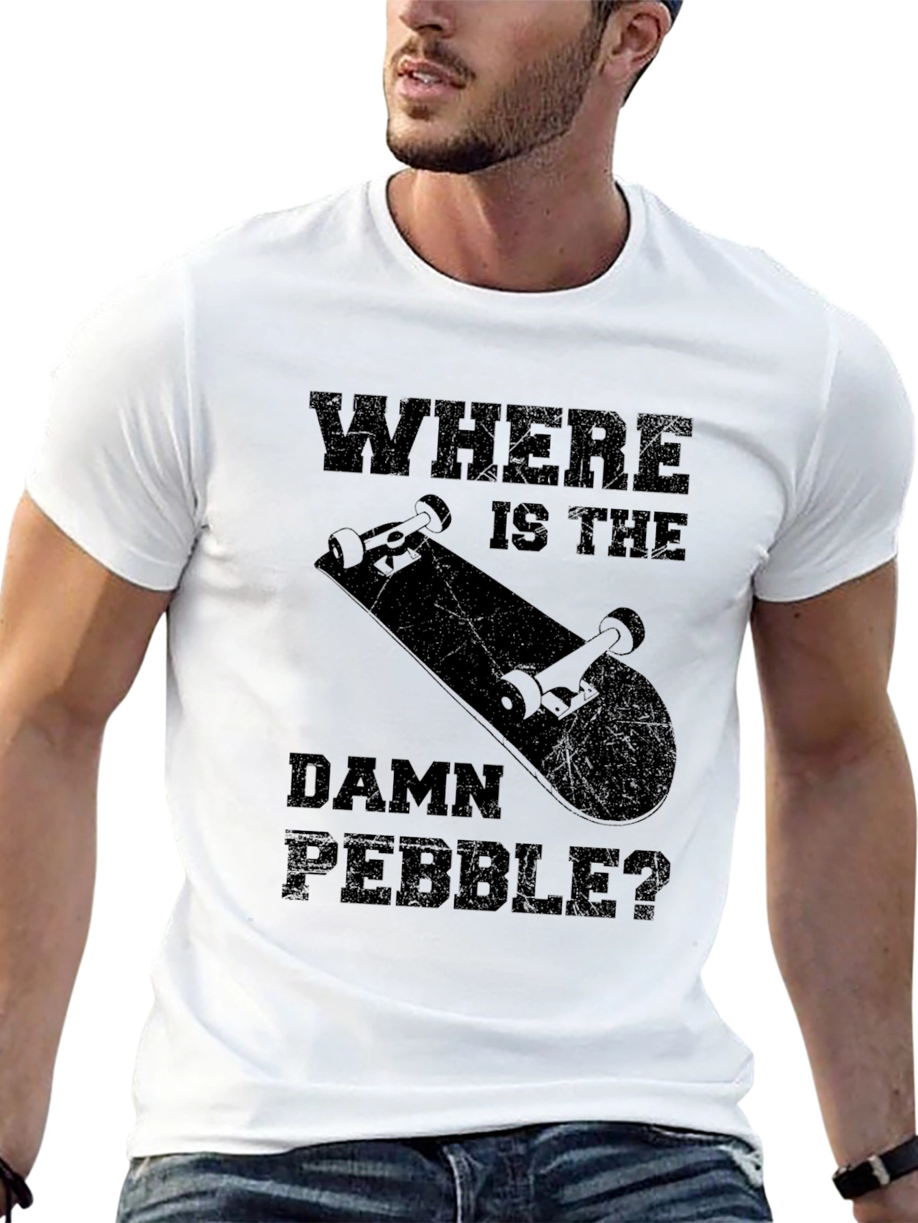 Where is the Damn Pebble Black Graphic T-Shirt
