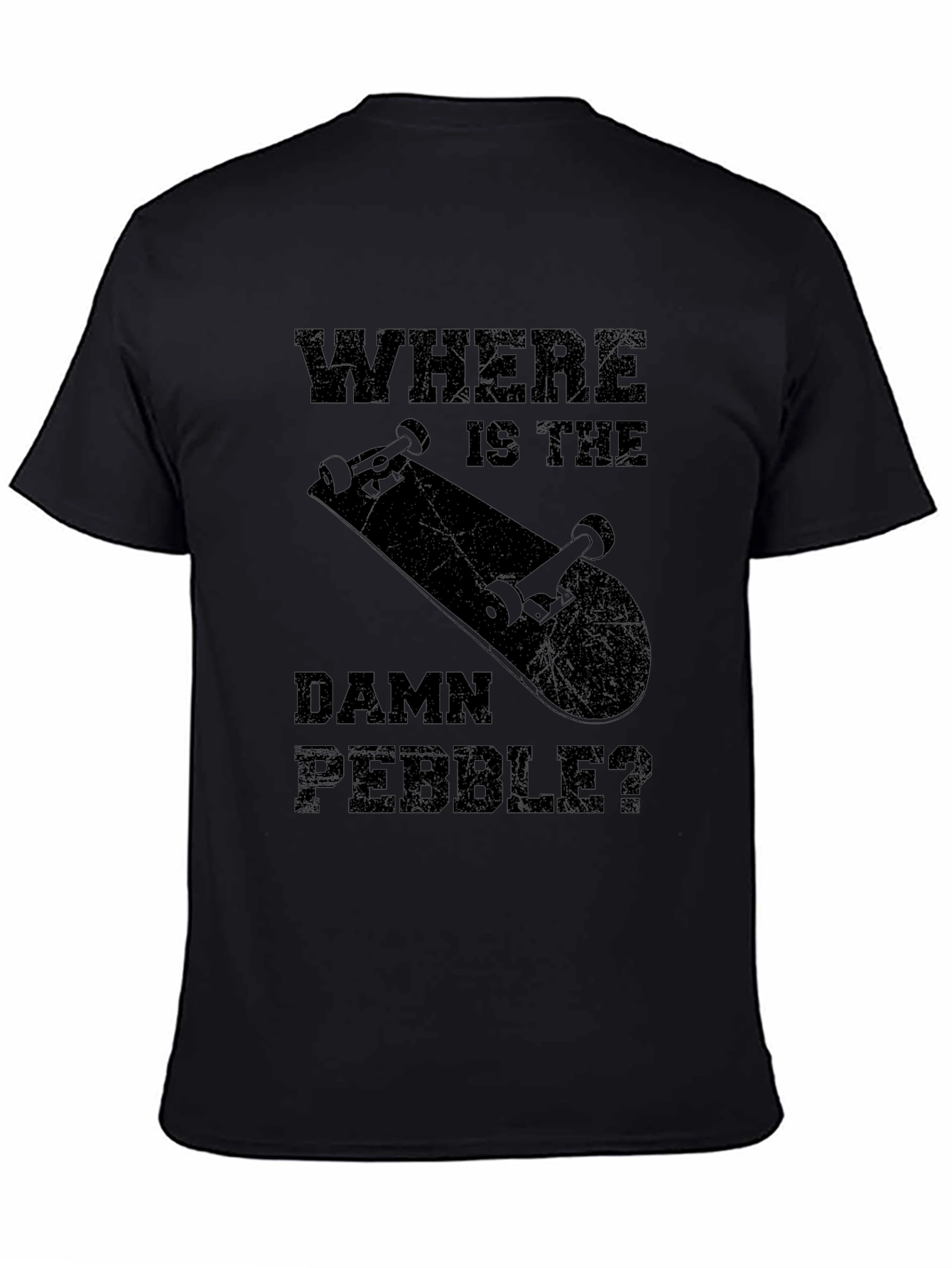 Where is the Damn Pebble Black Graphic T-Shirt