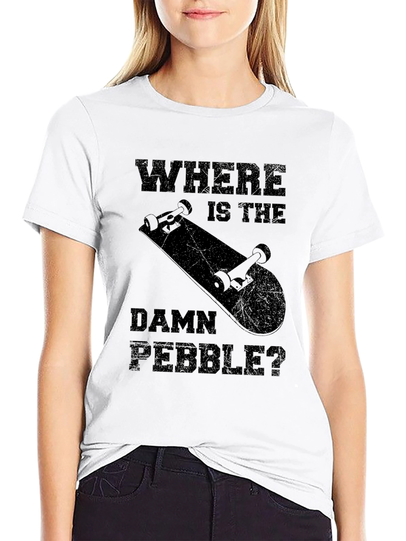 Where is the Damn Pebble Black Graphic T-Shirt