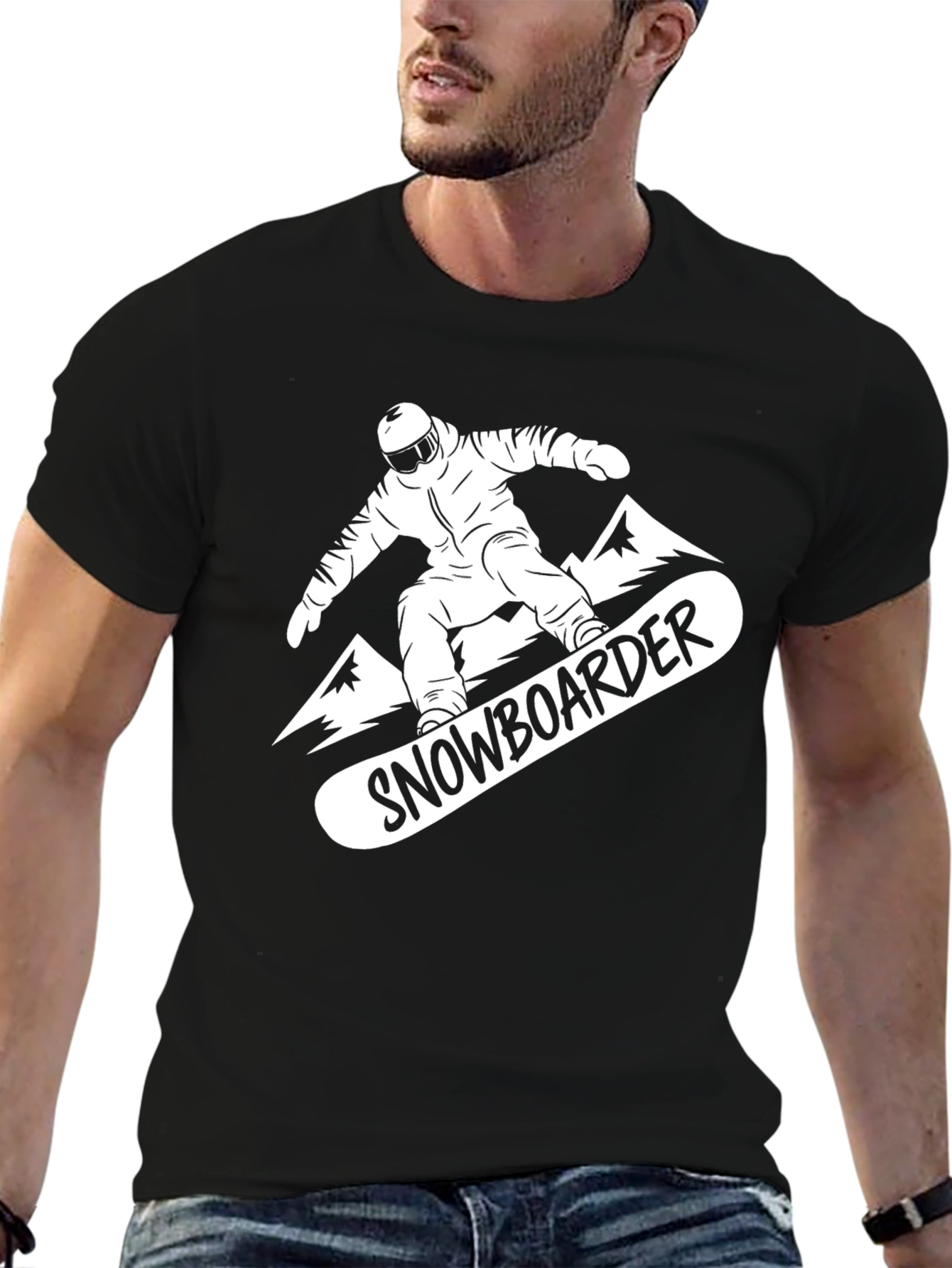 Snowboarder Graphic Tee - Black Cotton T-Shirt