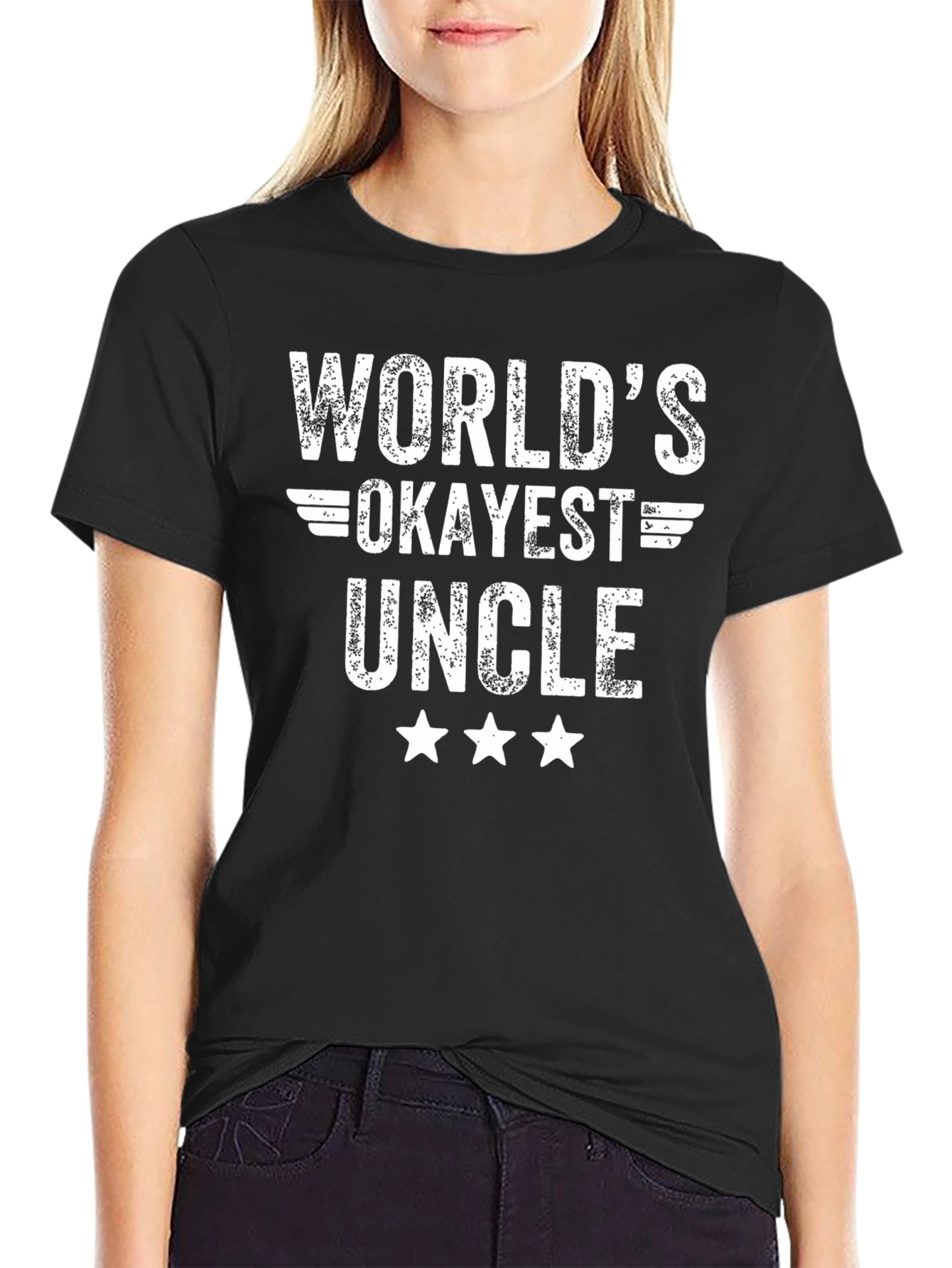 Worlds Okayest Uncle Black T-Shirt