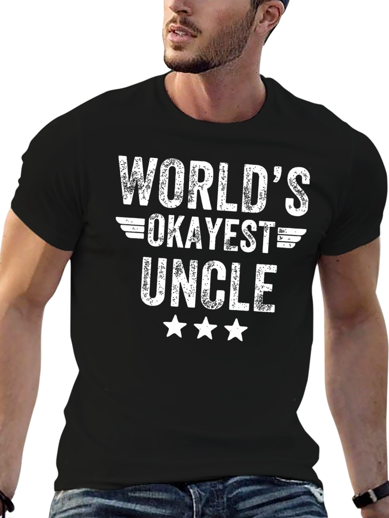 Worlds Okayest Uncle Black T-Shirt
