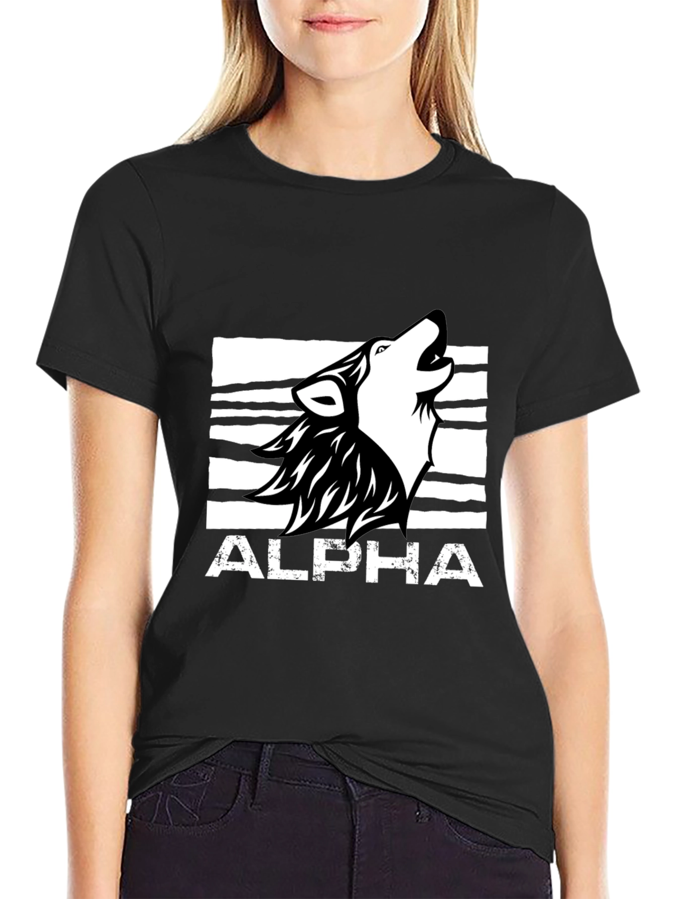Alpha Wolf Graphic Tee - Black