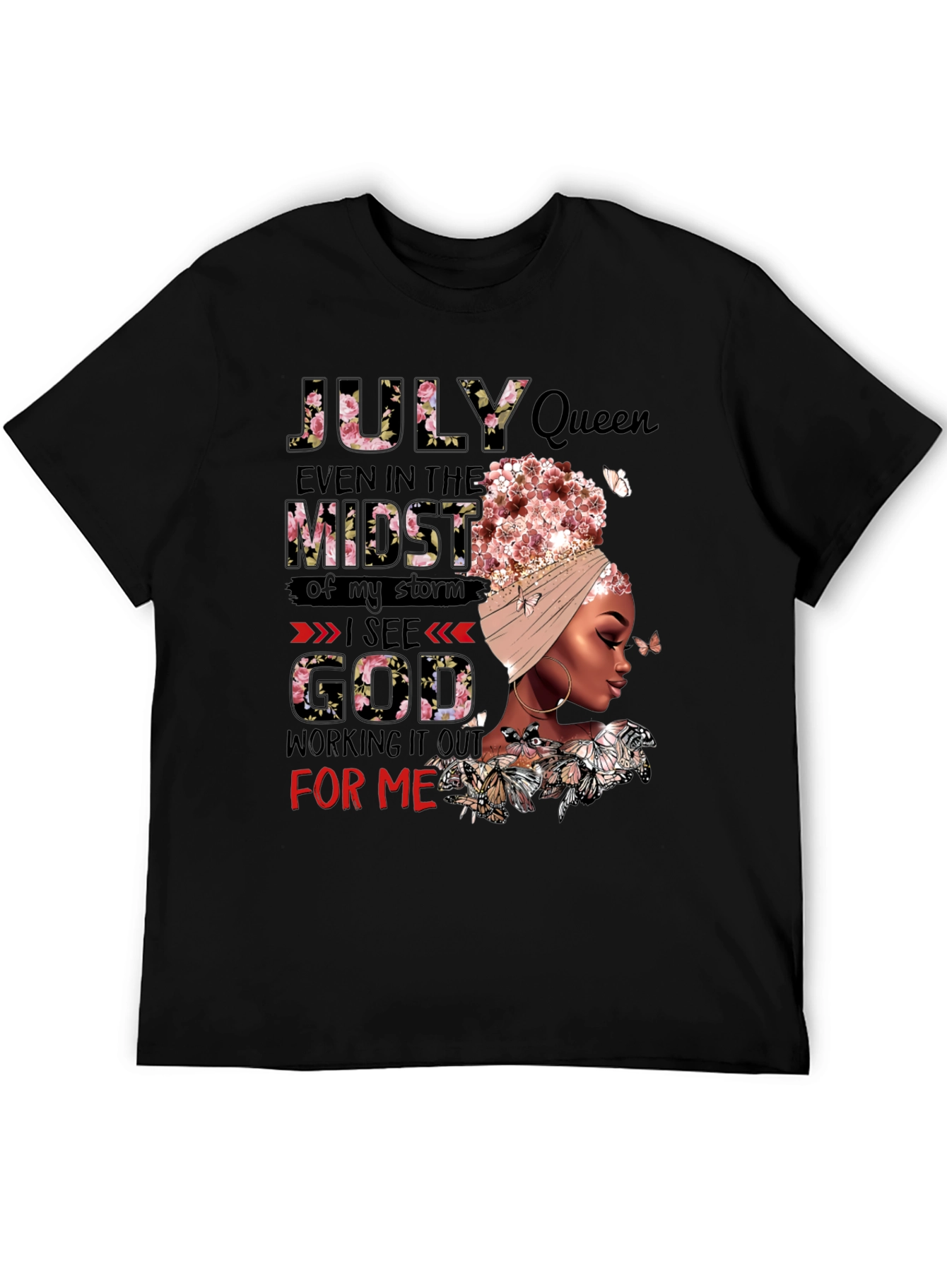 July Queen Floral Graphic Black T-Shirt