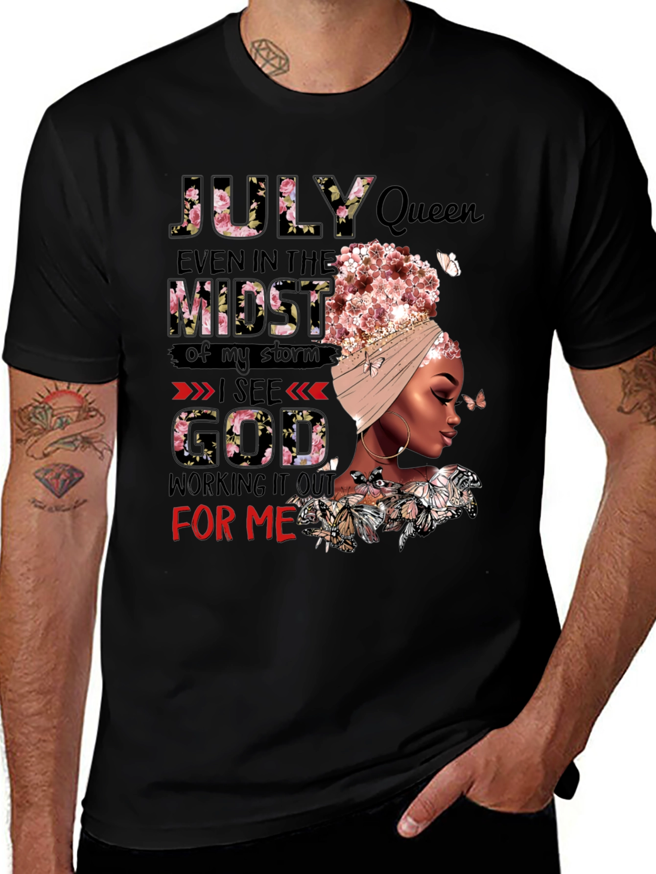 July Queen Floral Graphic Black T-Shirt