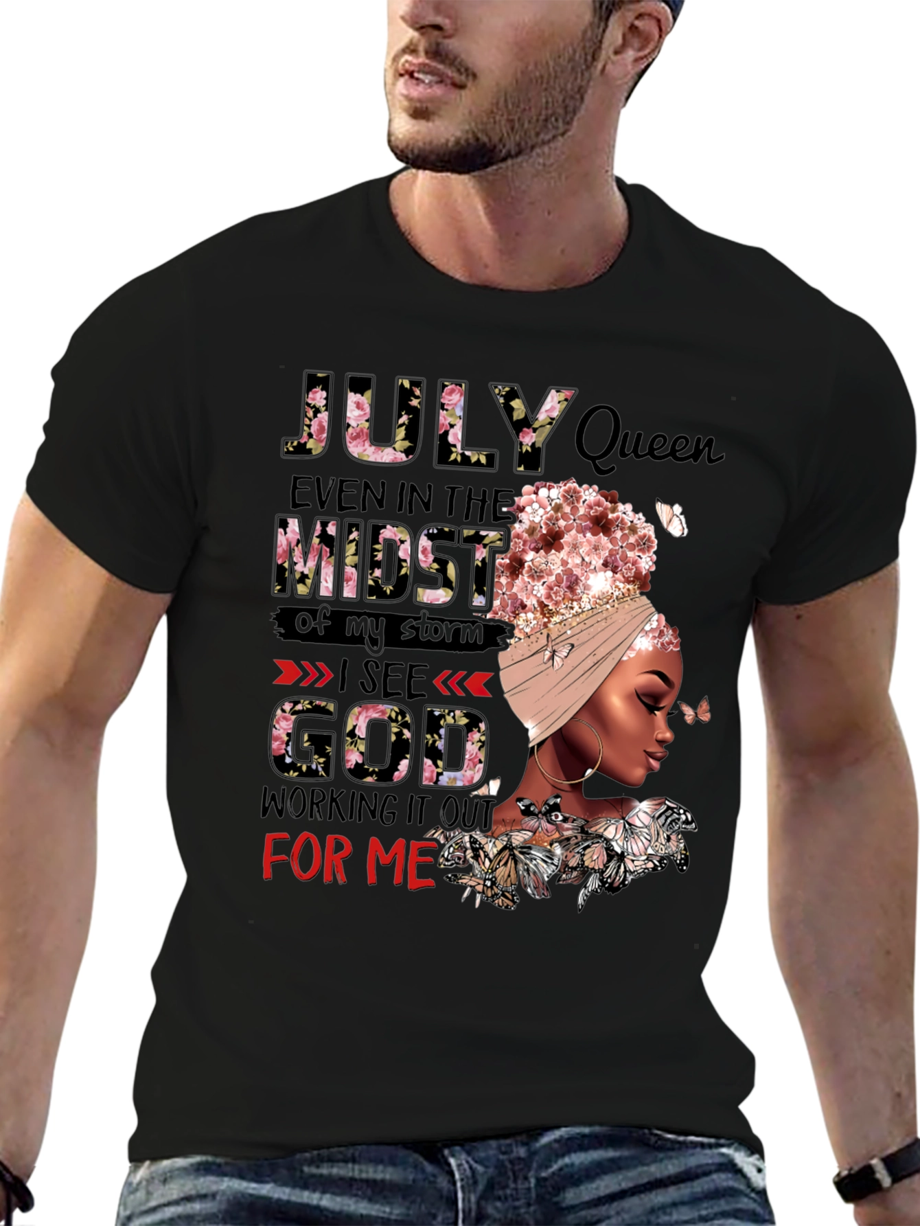 July Queen Floral Graphic Black T-Shirt