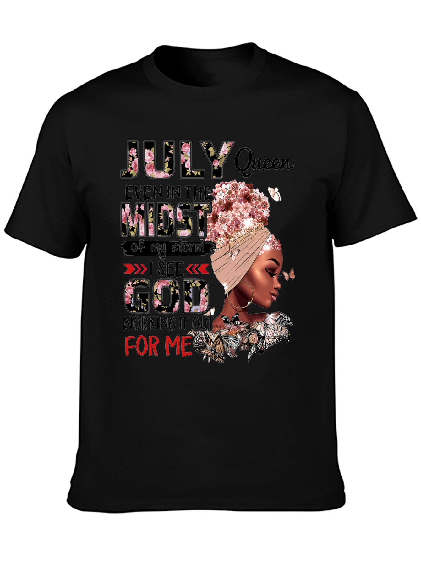 July Queen Floral Graphic Black T-Shirt