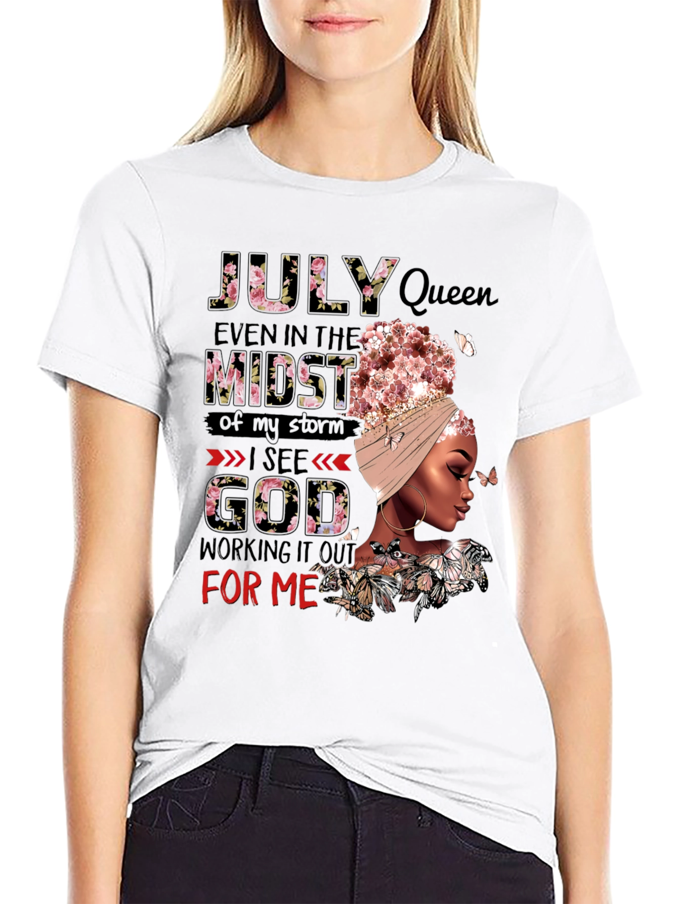 July Queen Floral Graphic Black T-Shirt
