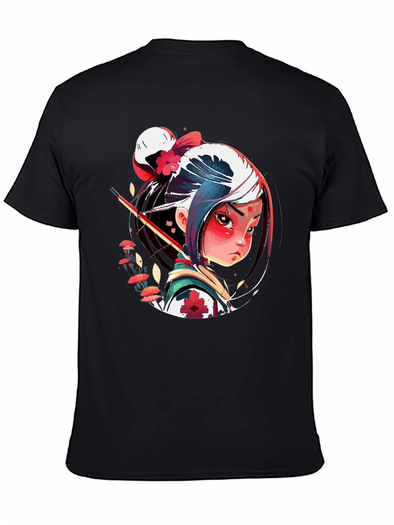 Anime Samurai Girl Graphic Tee - Stylish Black T-Shirt
