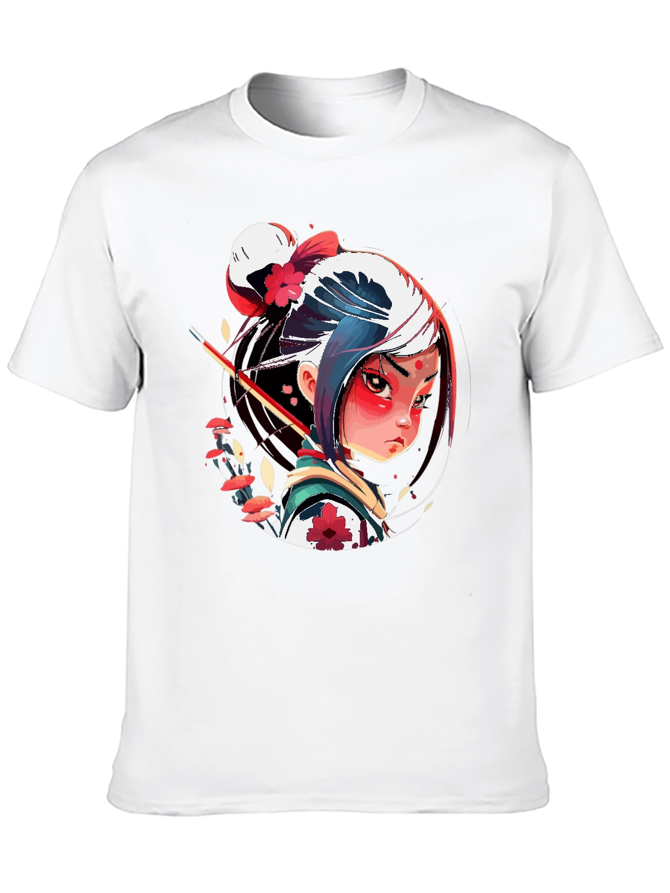 Anime Samurai Girl Graphic Tee - Stylish Black T-Shirt