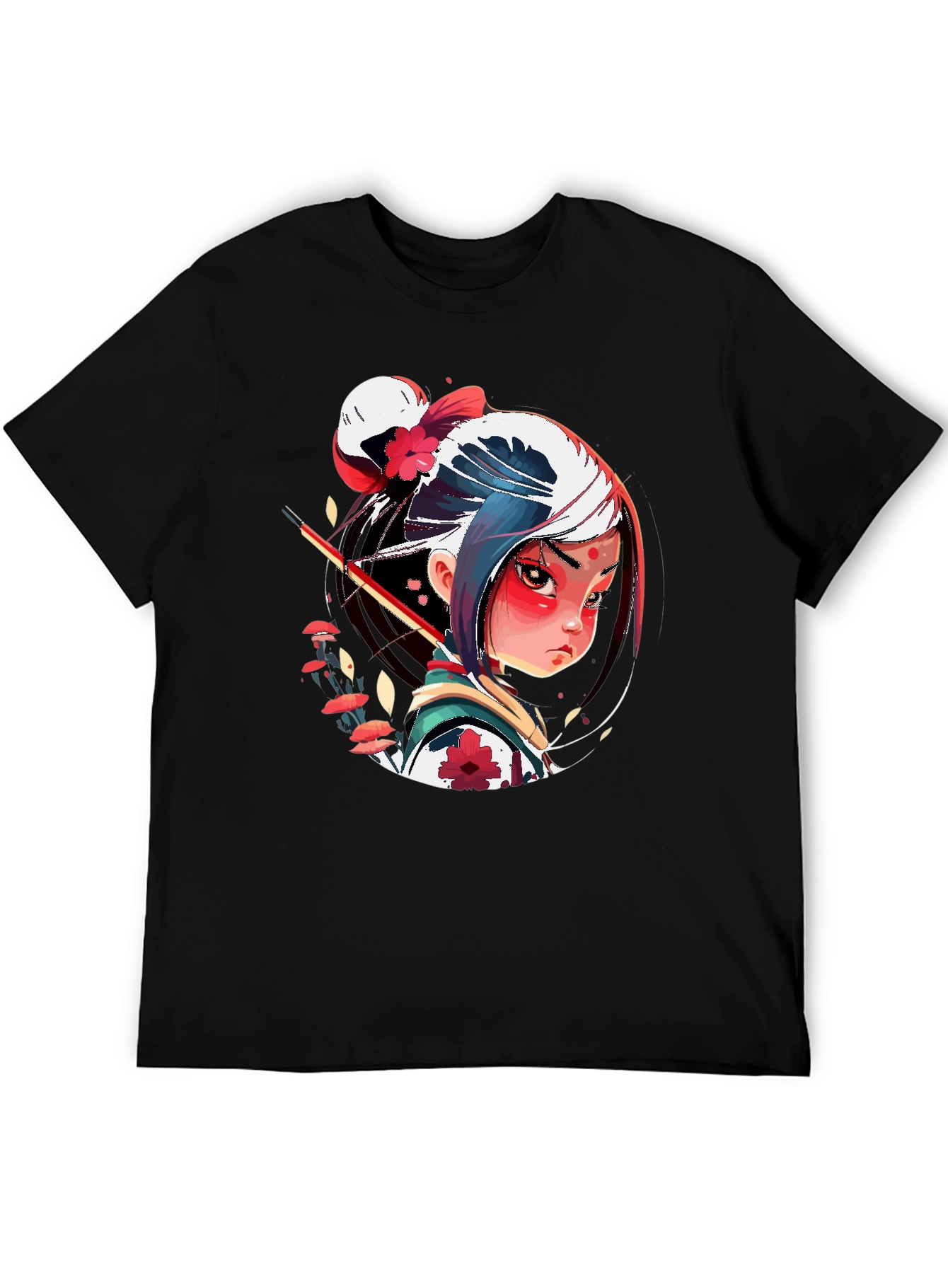 Anime Samurai Girl Graphic Tee - Stylish Black T-Shirt