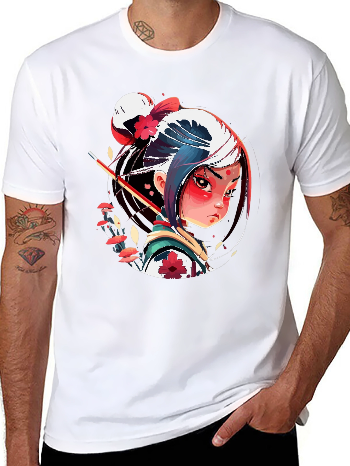 Anime Samurai Girl Graphic Tee - Stylish Black T-Shirt