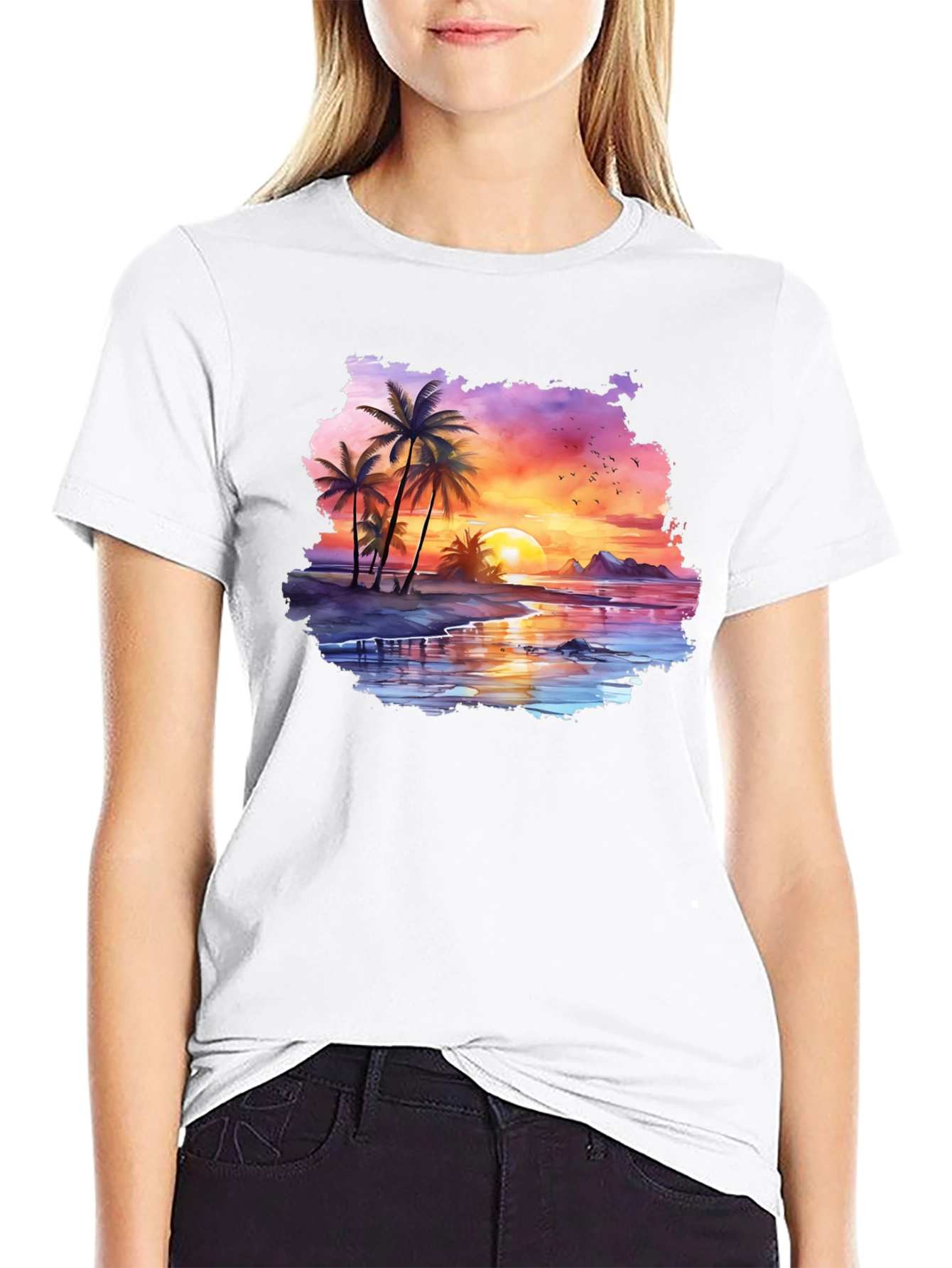 Tropical Sunset Palm Tree Graphic T-Shirt