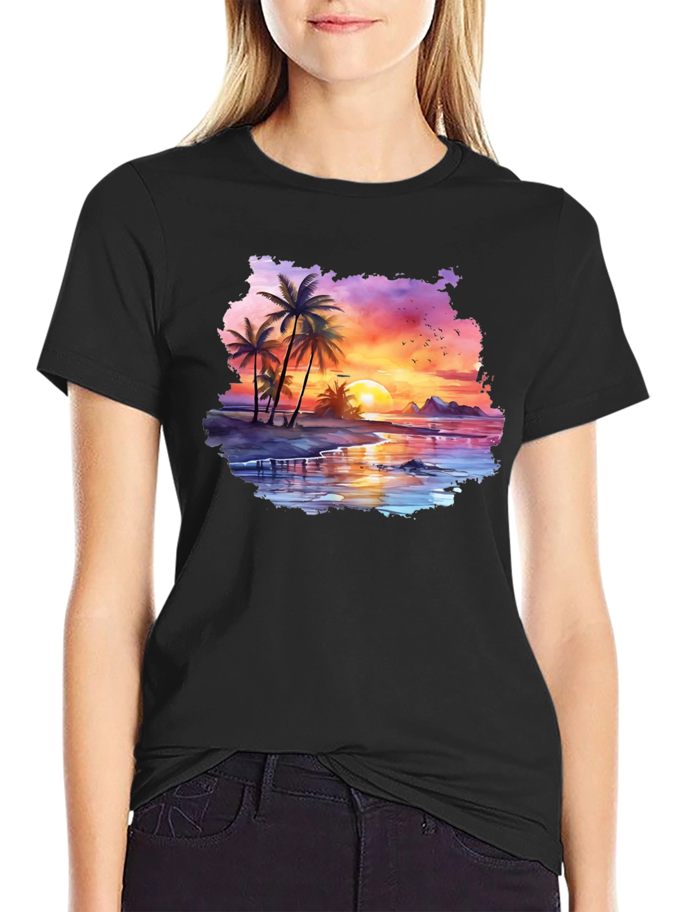 Tropical Sunset Palm Tree Graphic T-Shirt