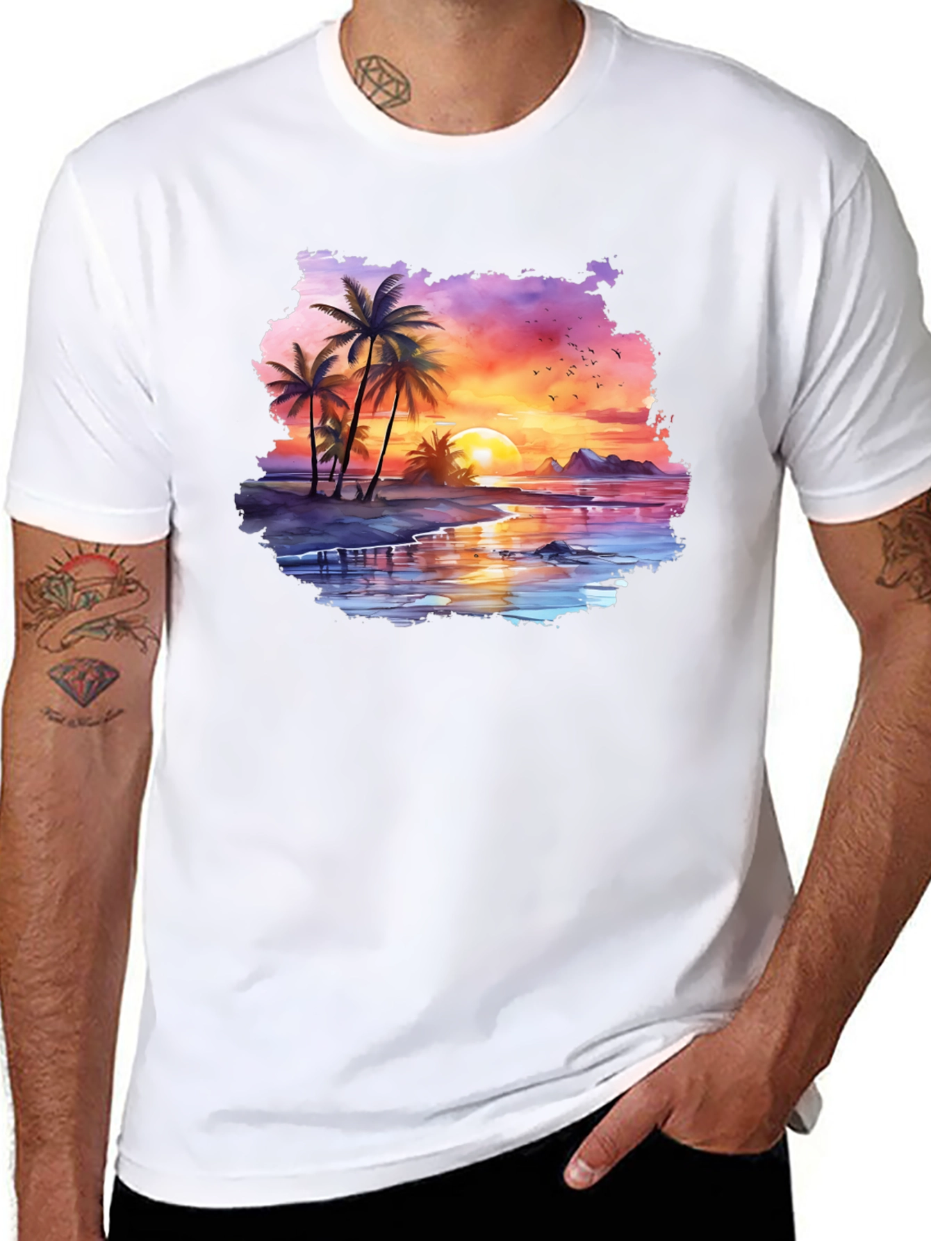 Tropical Sunset Palm Tree Graphic T-Shirt