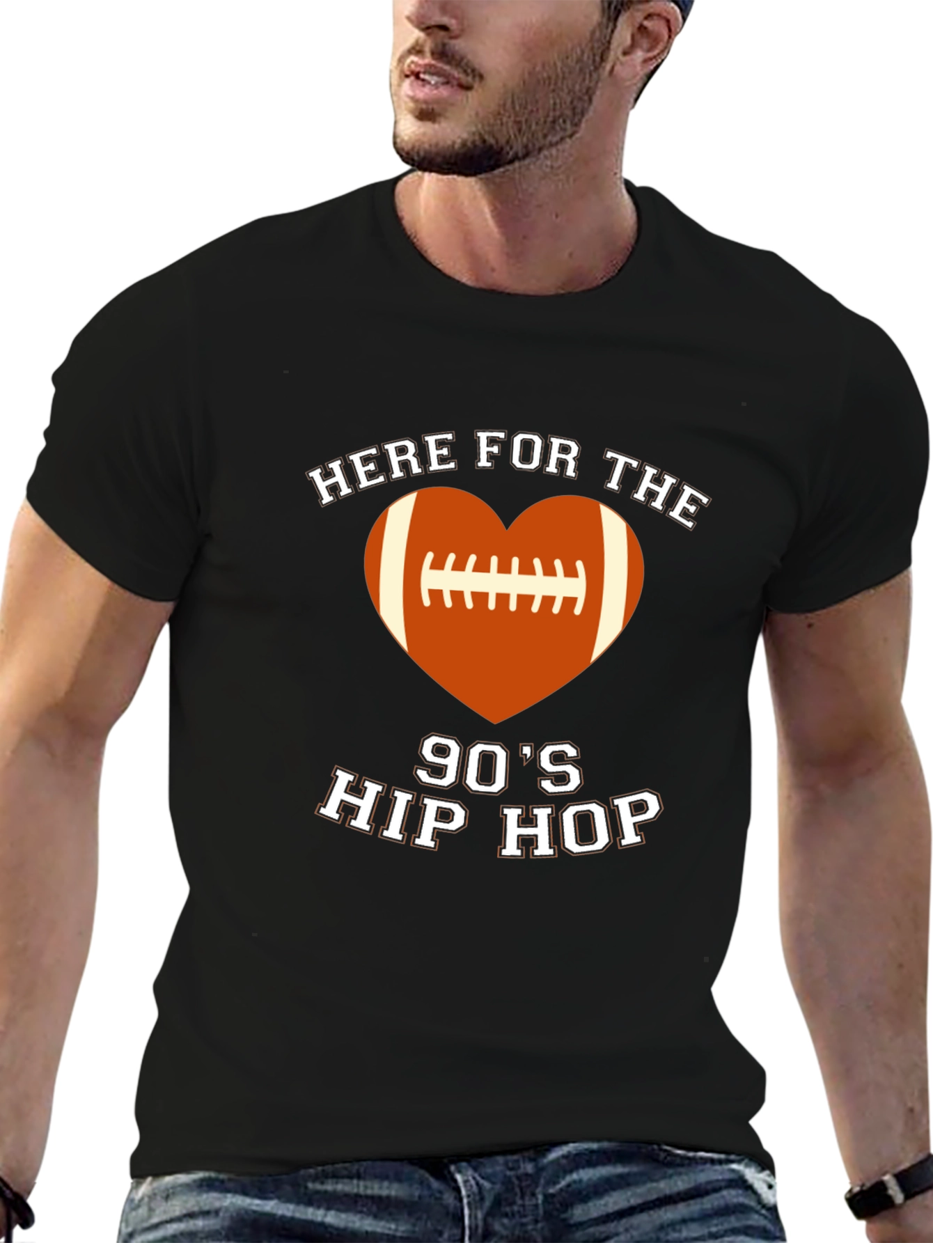 90s Hip Hop Football Heart T-Shirt