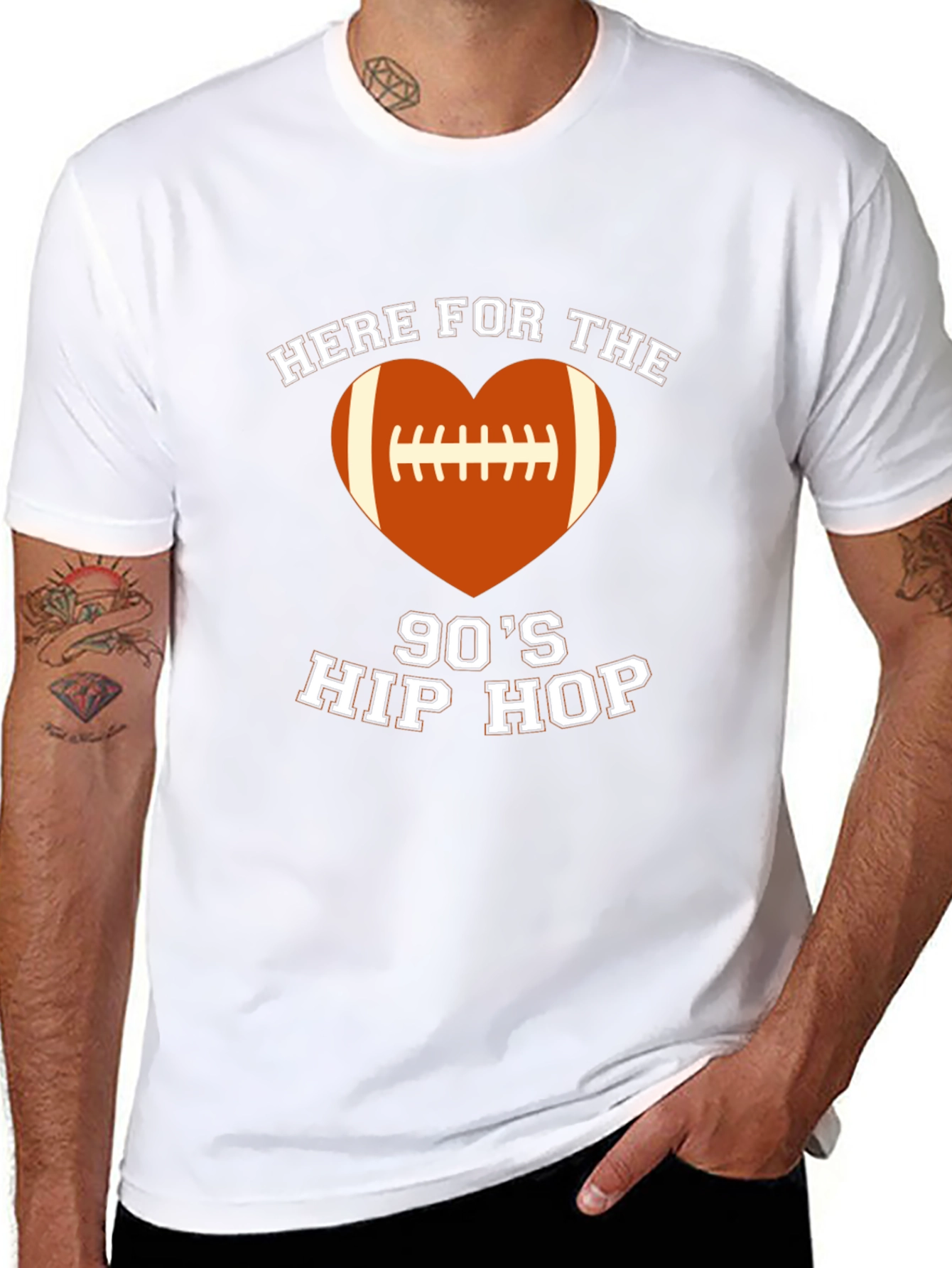 90s Hip Hop Football Heart T-Shirt
