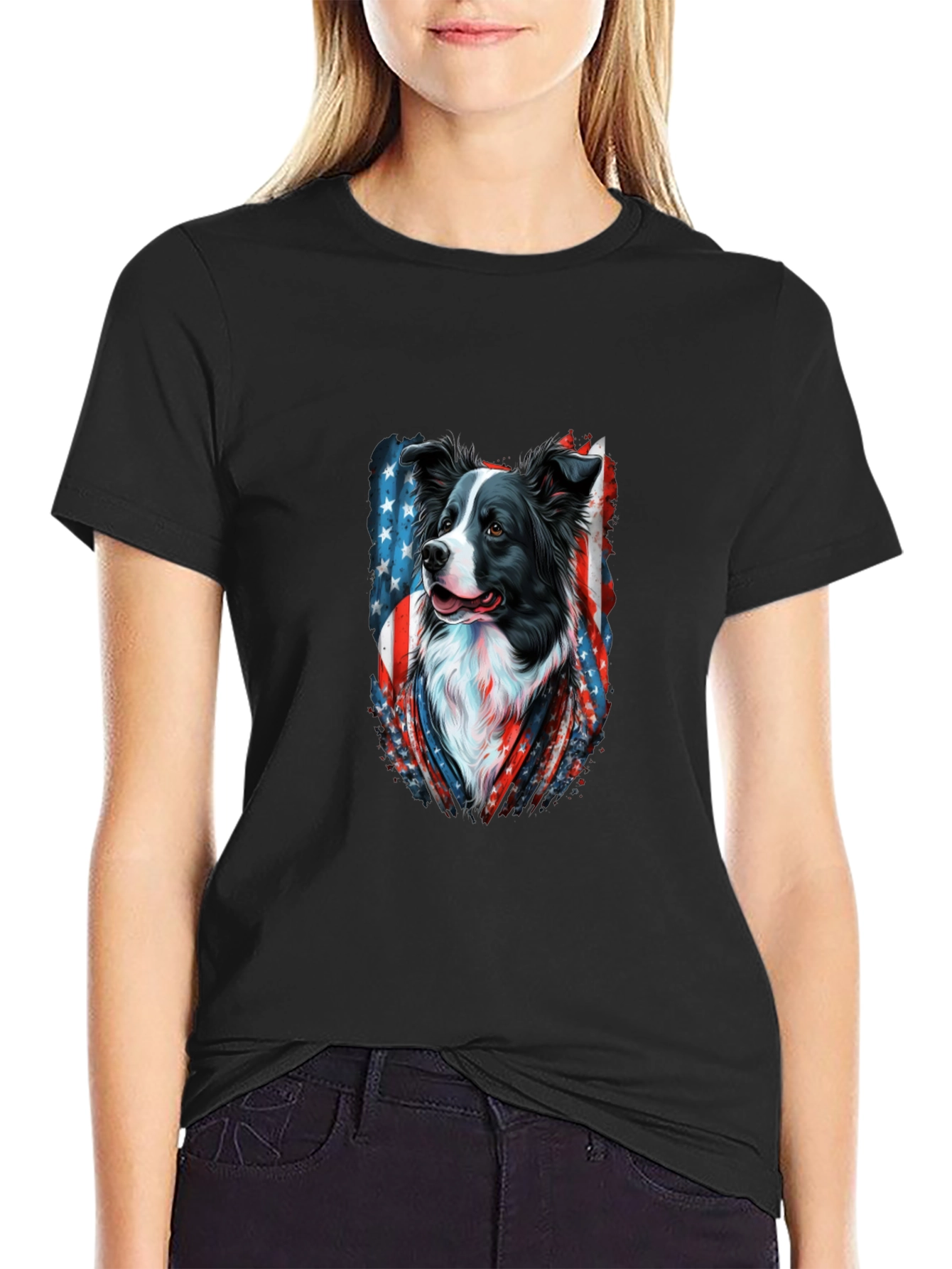 Patriotic Border Collie Graphic Tee