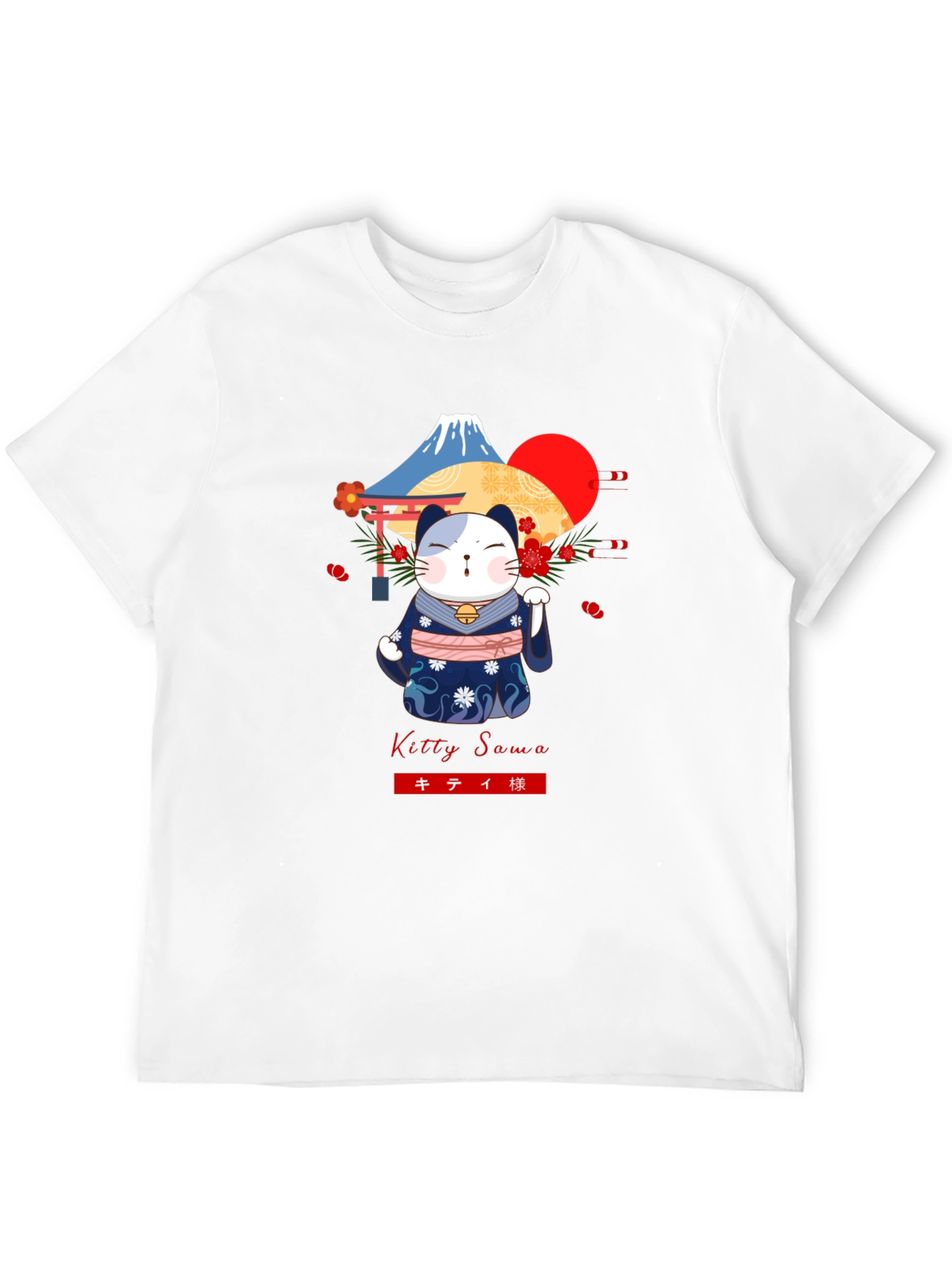 Maneki Neko T-Shirt: Lucky Cat & Mount Fuji