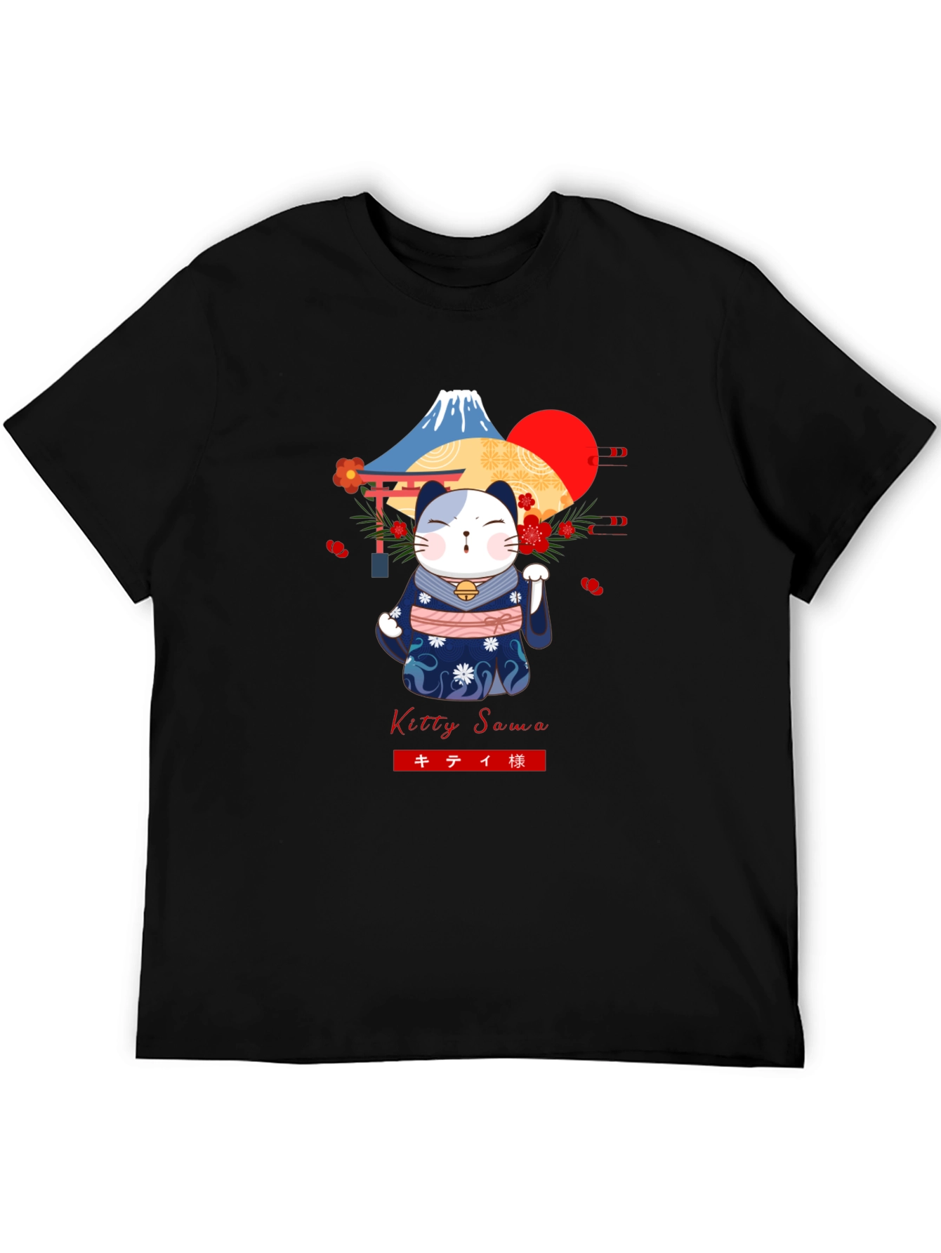 Maneki Neko T-Shirt: Lucky Cat & Mount Fuji