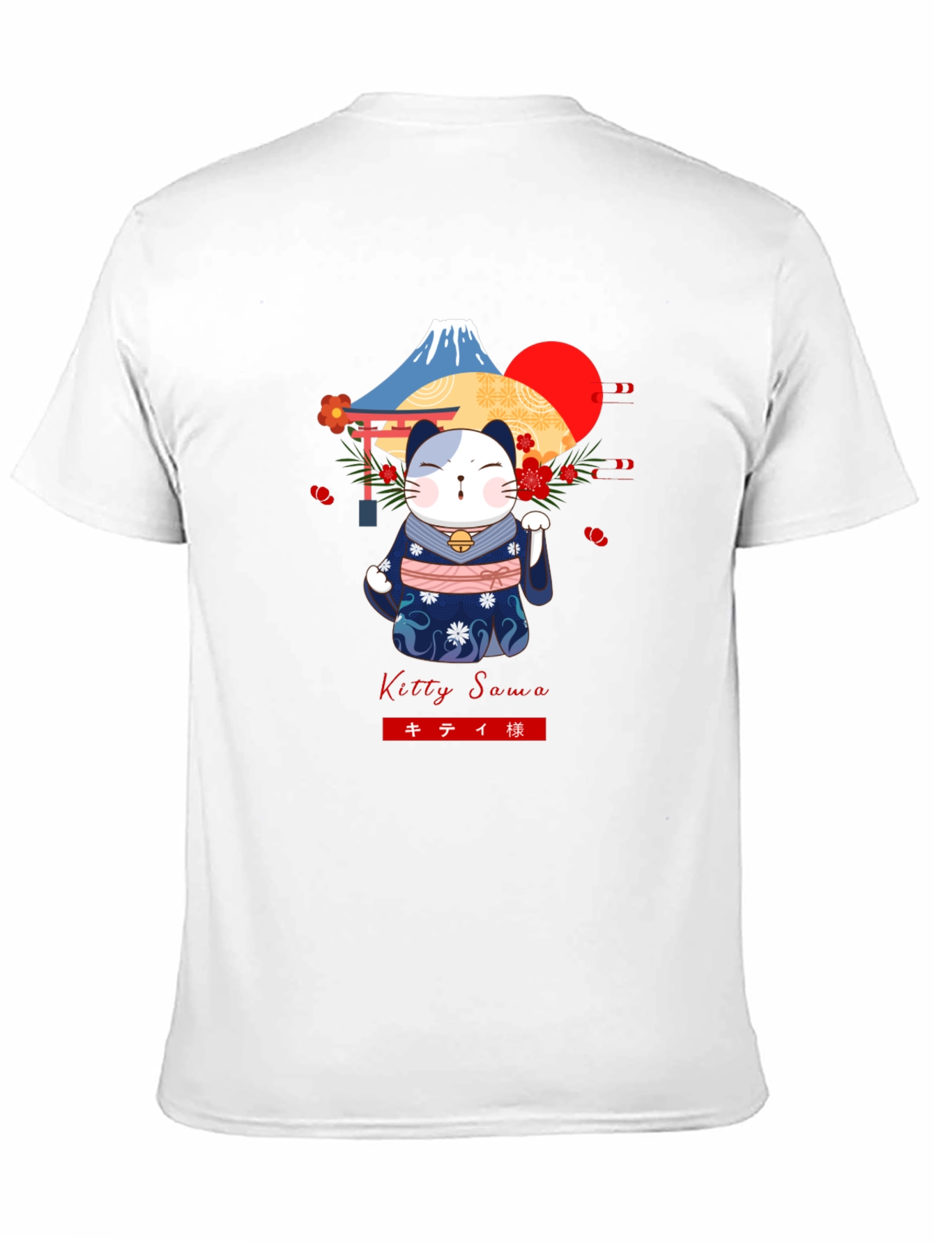 Maneki Neko T-Shirt: Lucky Cat & Mount Fuji
