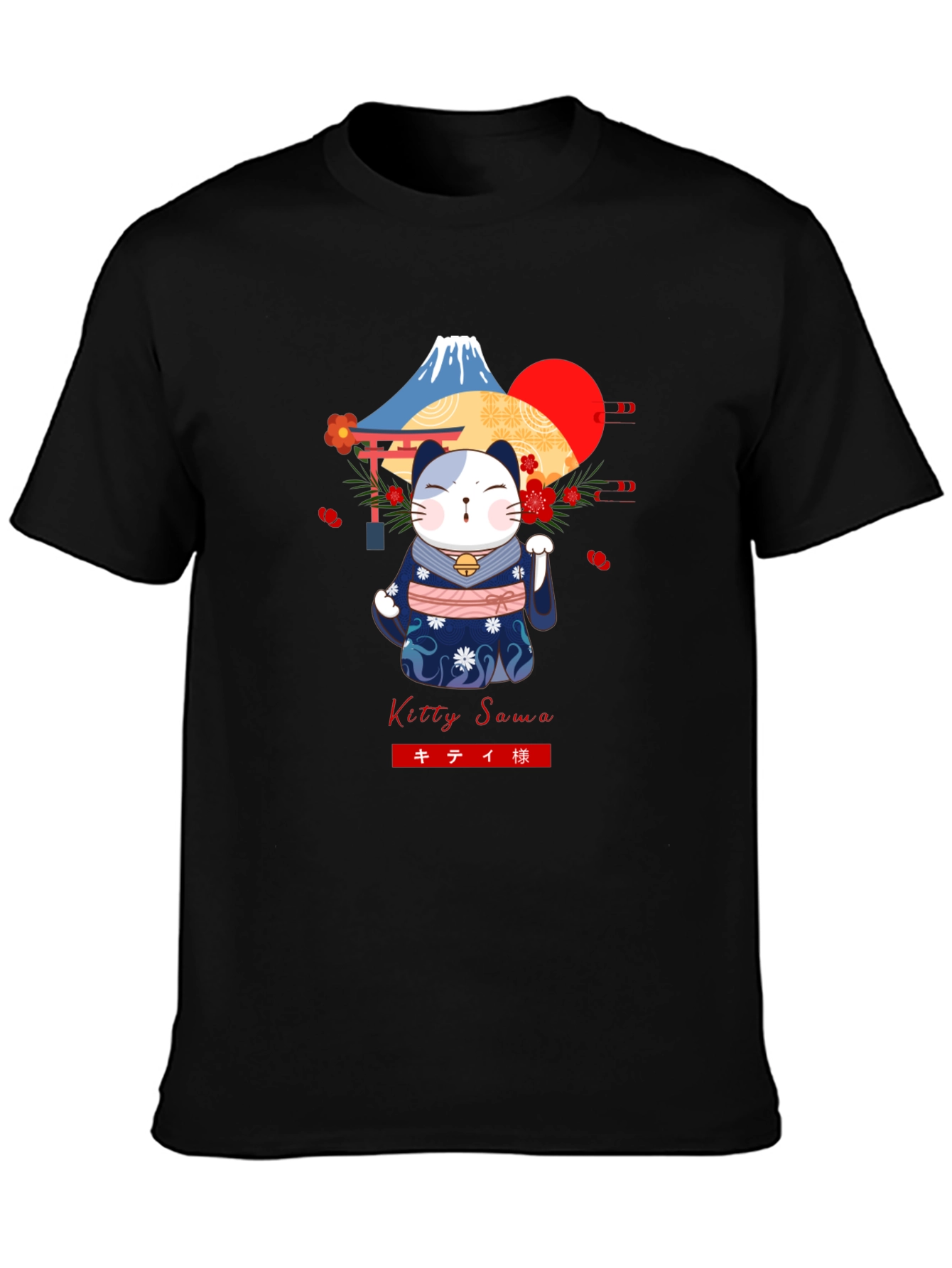 Maneki Neko T-Shirt: Lucky Cat & Mount Fuji