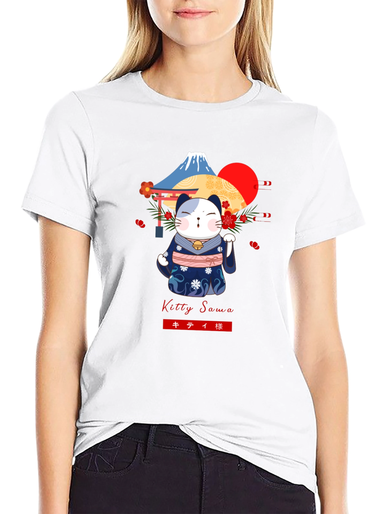Maneki Neko T-Shirt: Lucky Cat & Mount Fuji