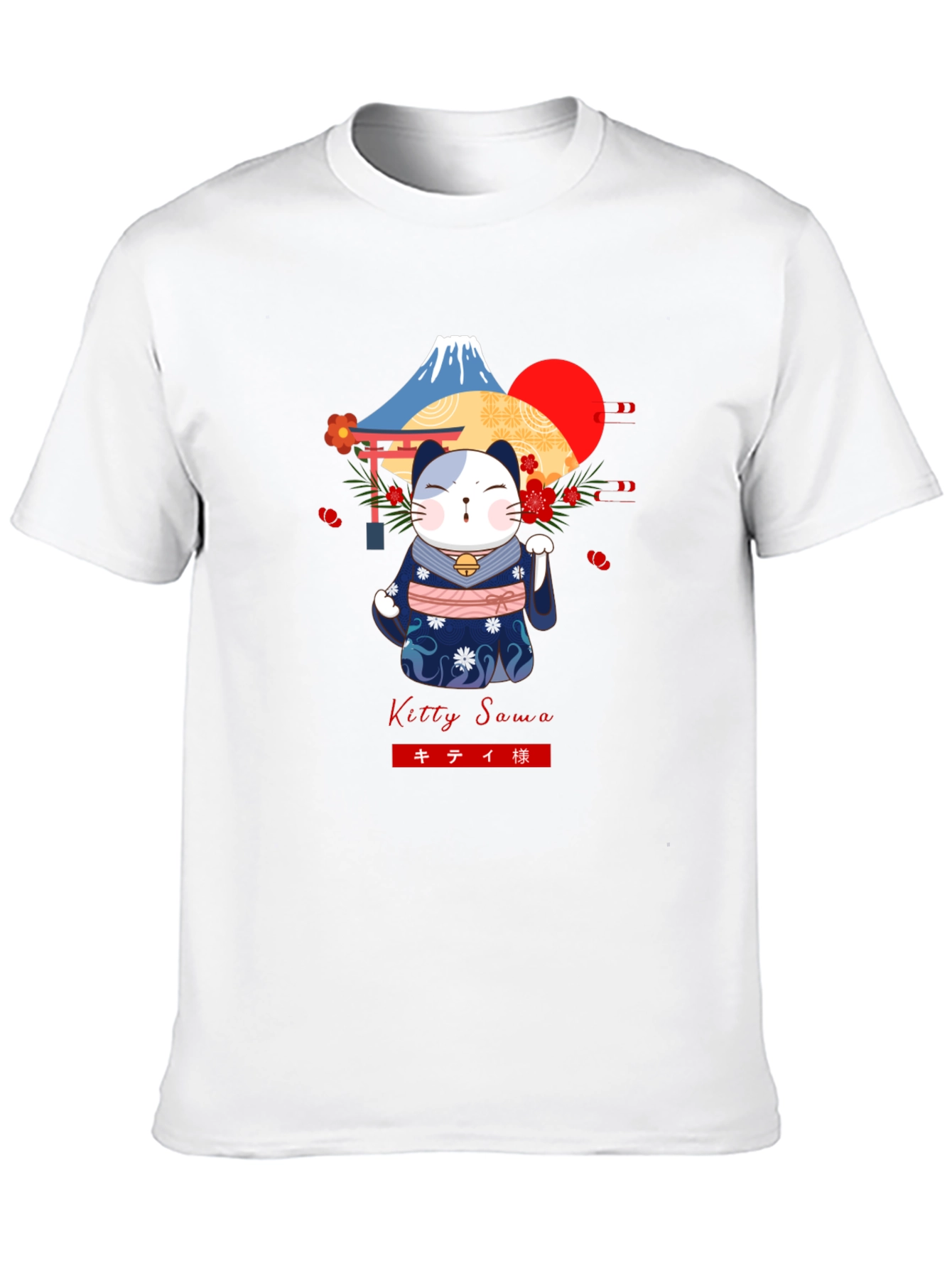 Maneki Neko T-Shirt: Lucky Cat & Mount Fuji