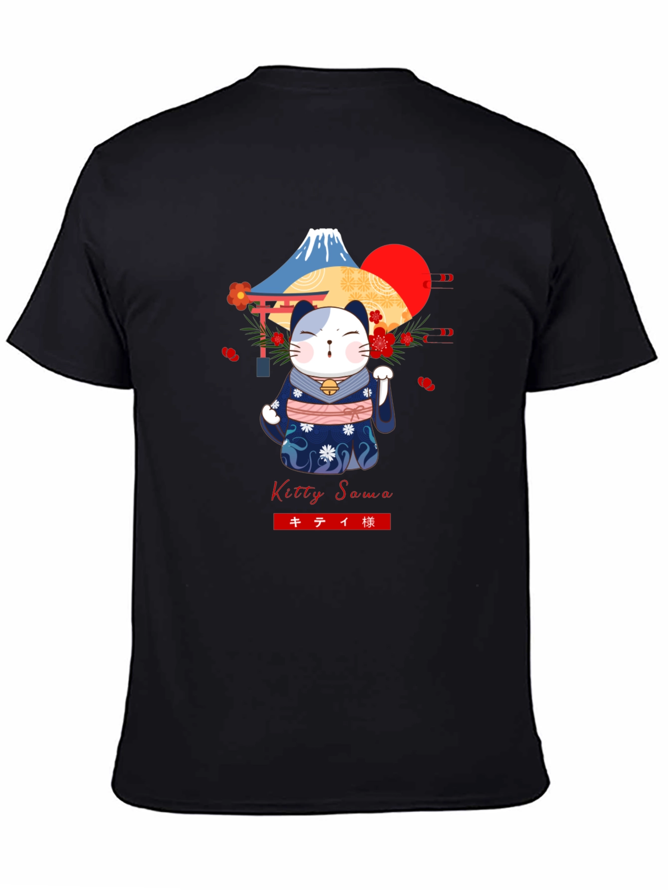 Maneki Neko T-Shirt: Lucky Cat & Mount Fuji