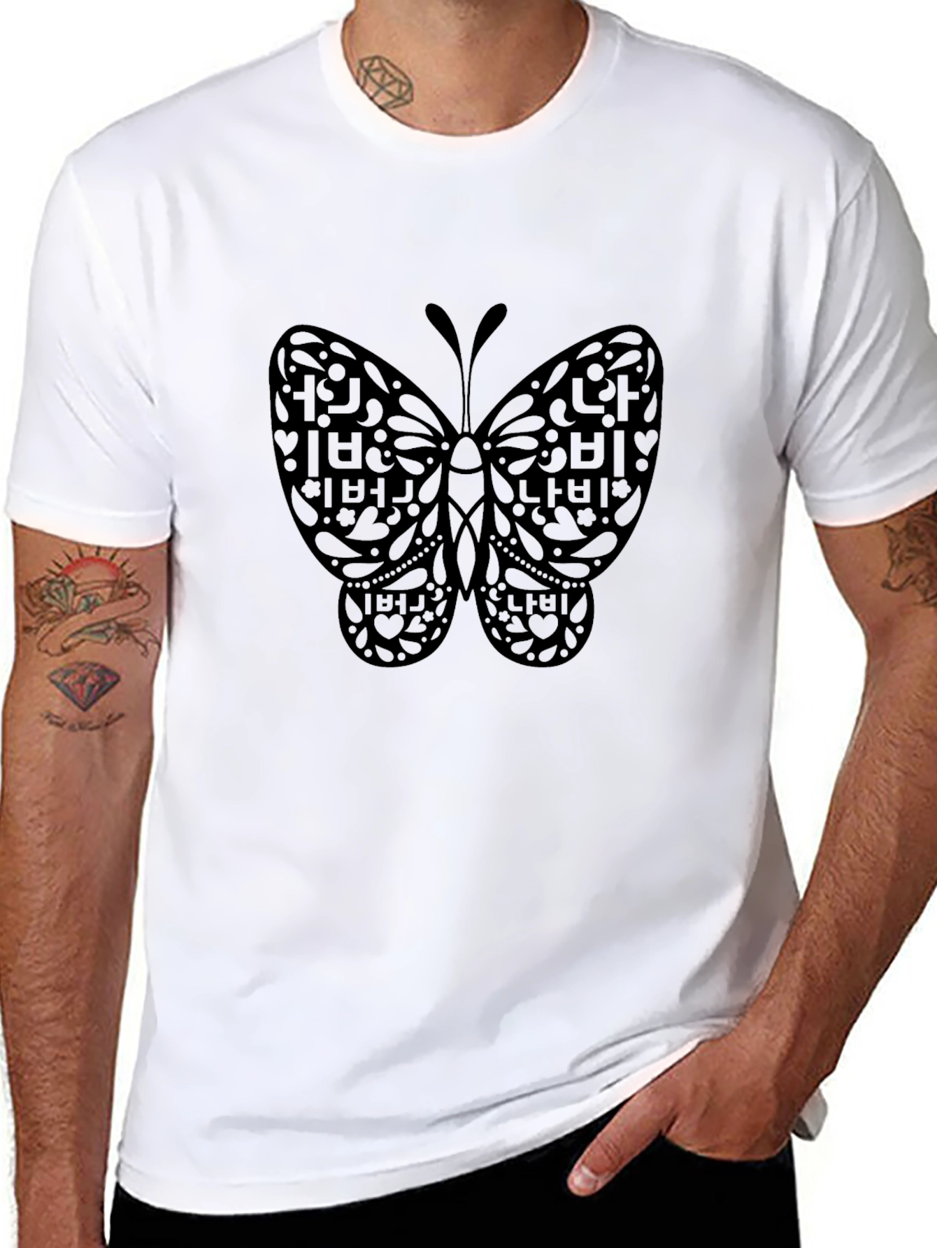 Butterfly Graphic Black T-Shirt - Unique Korean Design