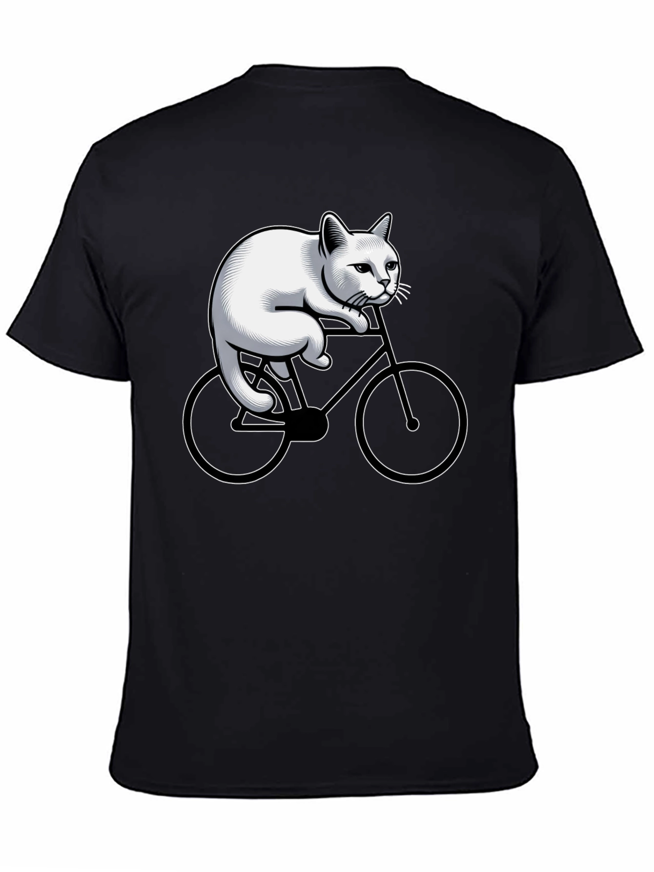Cat Riding Bicycle Graphic Tee - Black