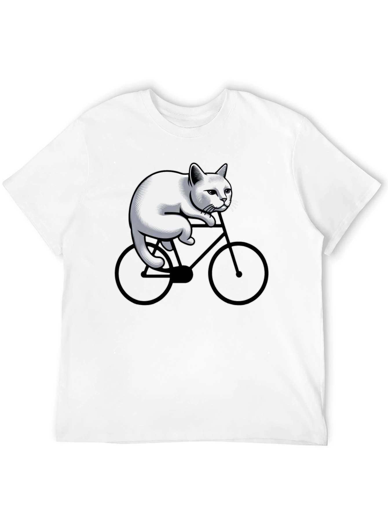 Cat Riding Bicycle Graphic Tee - Black