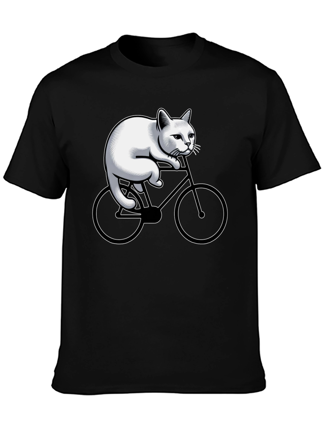 Cat Riding Bicycle Graphic Tee - Black