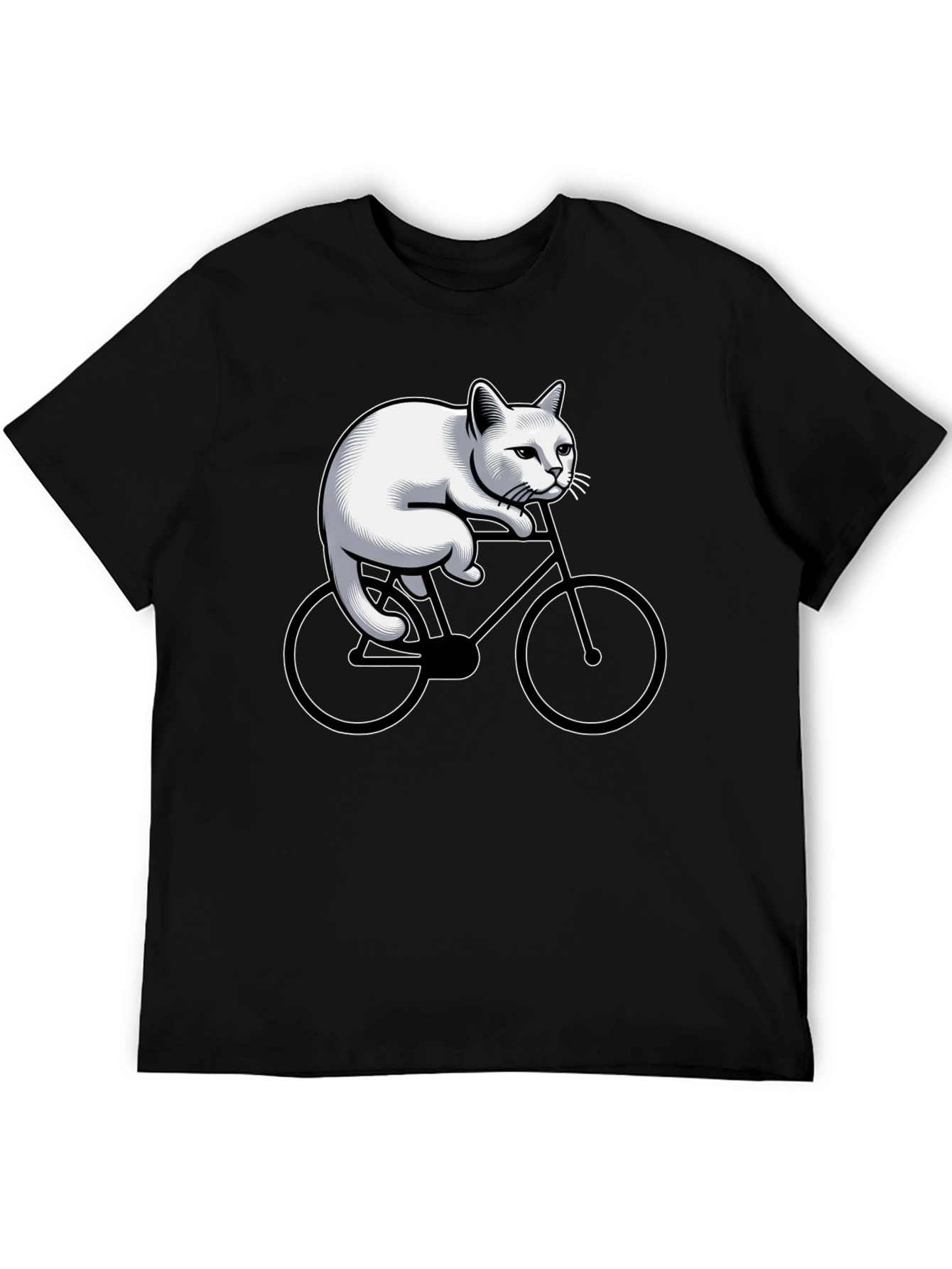 Cat Riding Bicycle Graphic Tee - Black