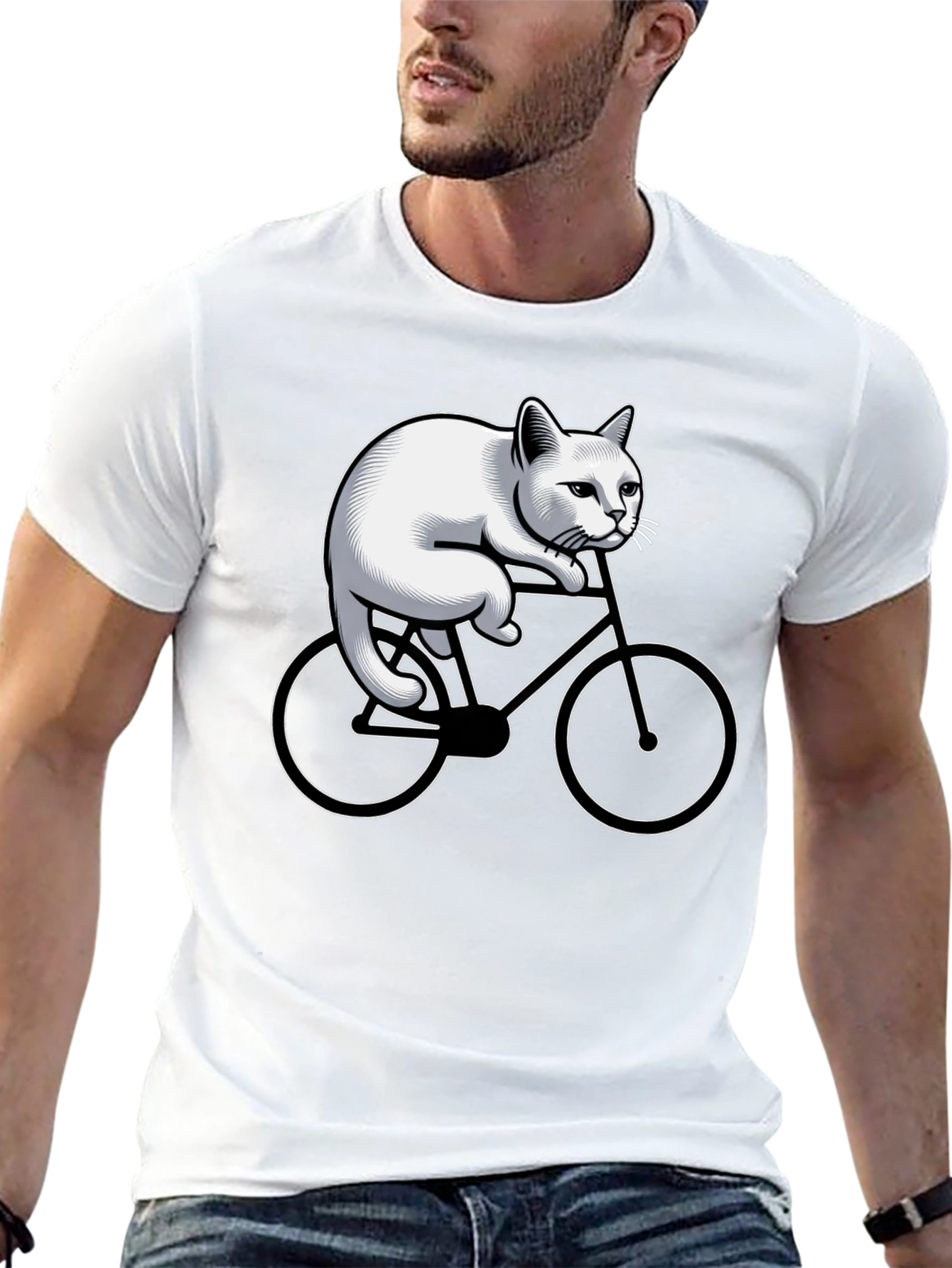 Cat Riding Bicycle Graphic Tee - Black